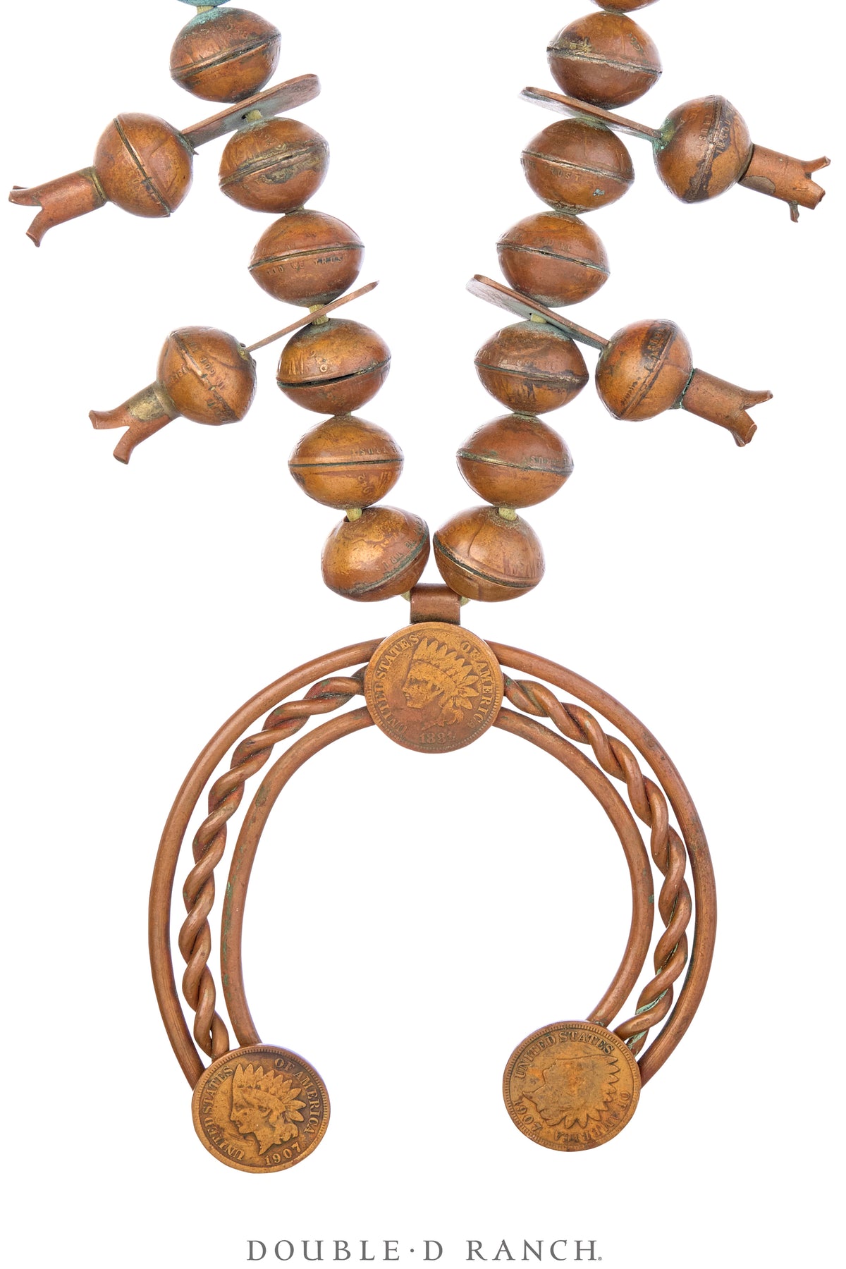 Necklace, Squash Blossom, Copper, Lincoln & Indian Head Pennies, Vintage ‘50s, 3583