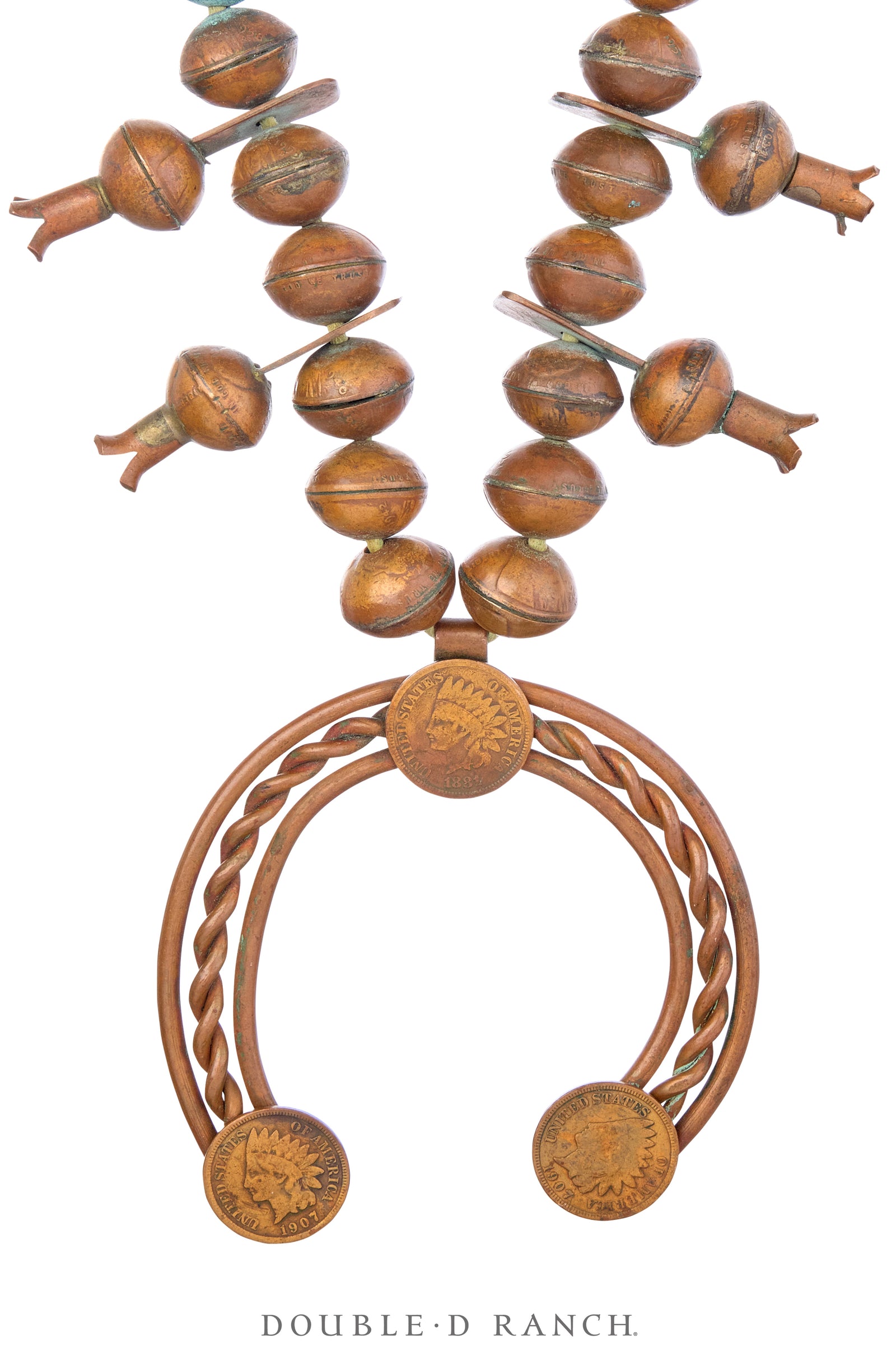 Necklace, Squash Blossom, Copper, Lincoln & Indian Head Pennies, Vintage ‘50s, 3583