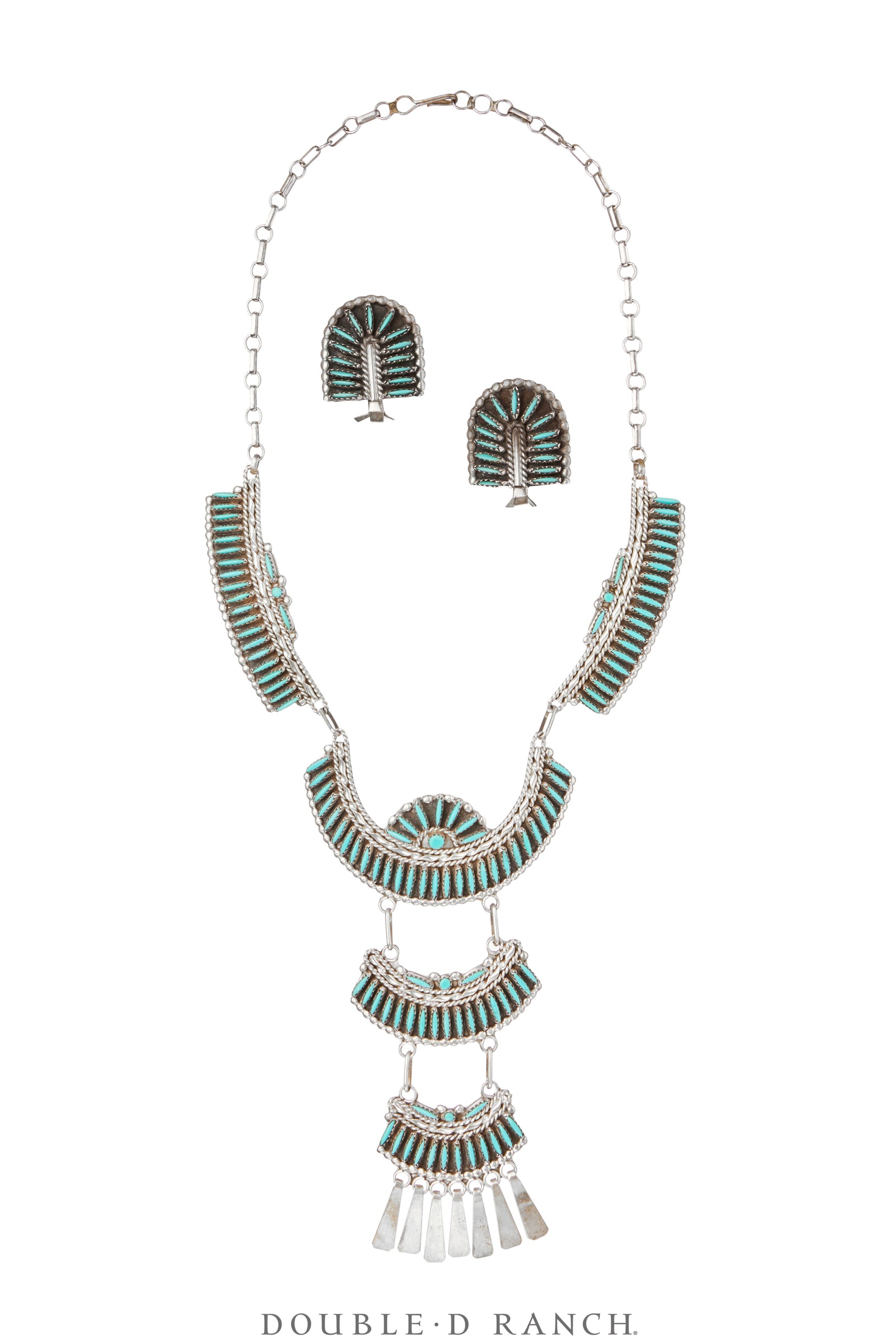 Necklace, Princess, Turquoise, Zuni Needlepoint, With Matching Earrings, Vintage, 3590