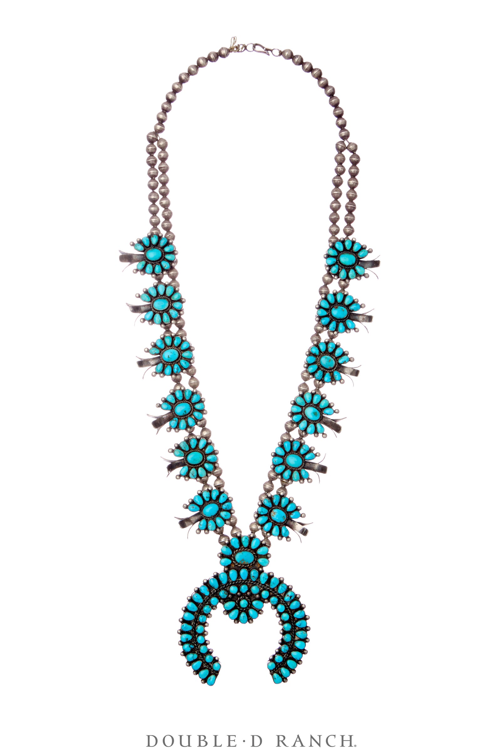 Necklace, Squash Blossom, Turquoise, Clusters, Unmarked, Vintage, 3628