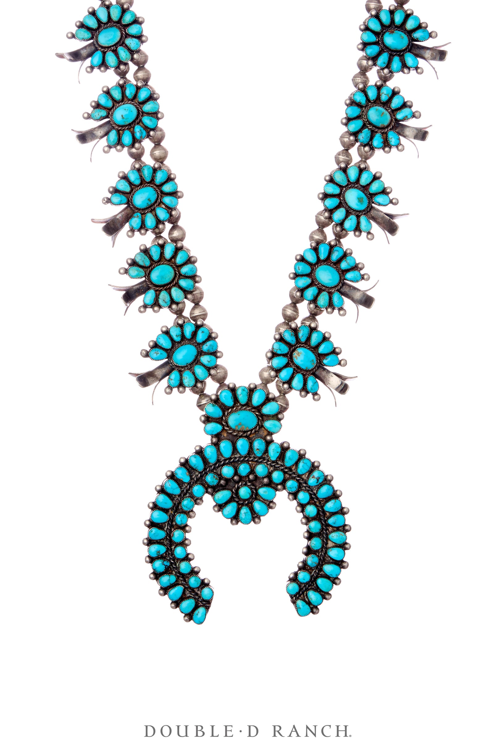 Necklace, Squash Blossom, Turquoise, Clusters, Unmarked, Vintage, 3628