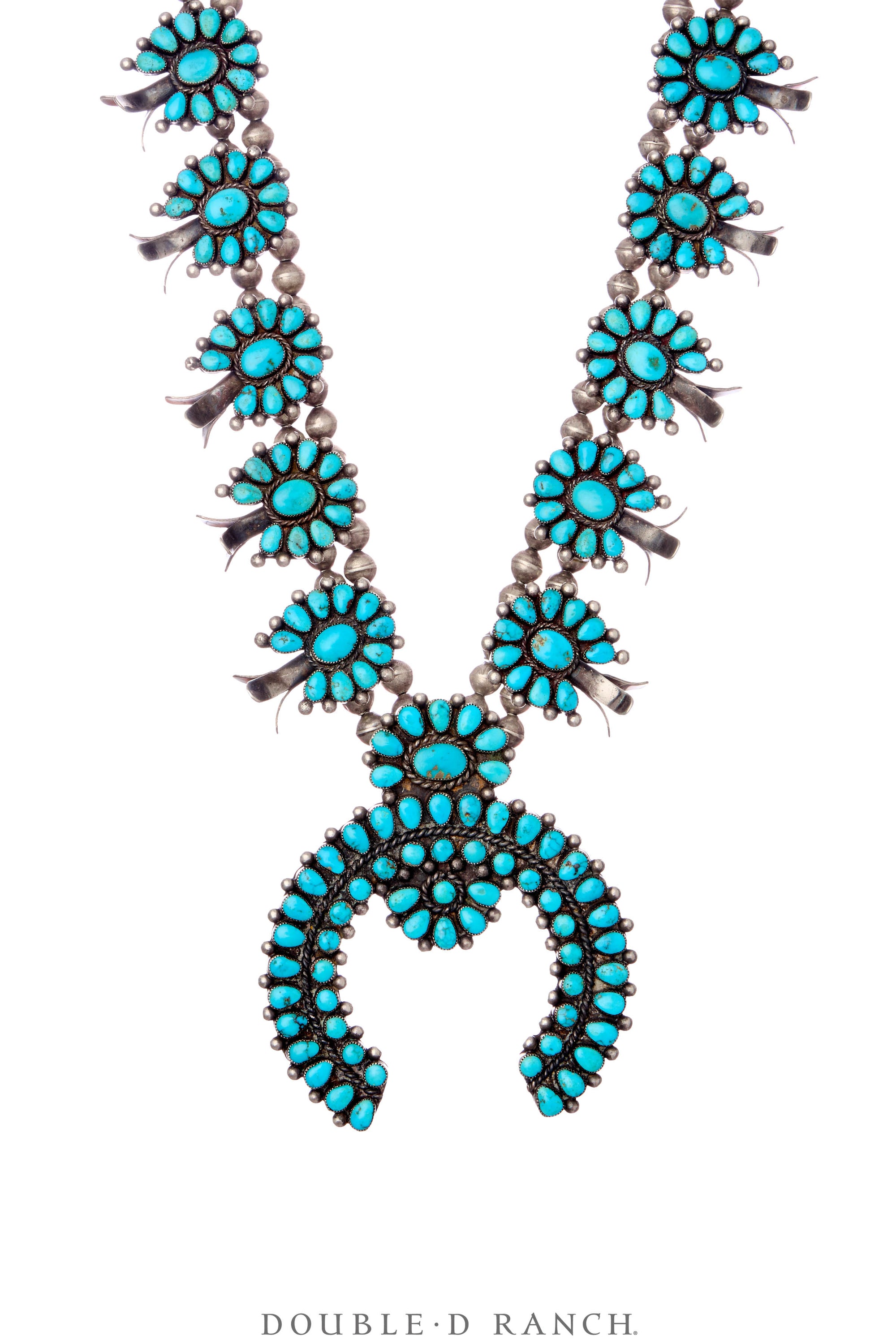 Necklace, Squash Blossom, Turquoise, Clusters, Unmarked, Vintage, 3628