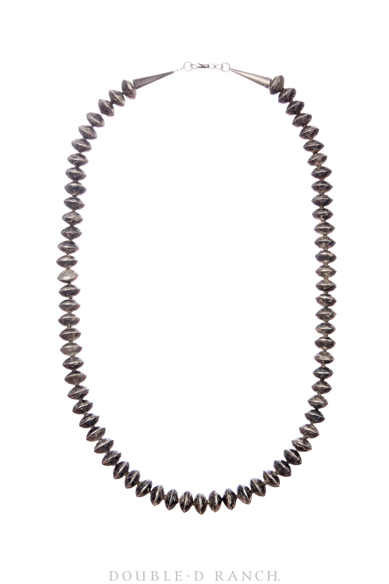 Necklace, Desert Pearls, Stampwork, Sterling Silver, Marked, Vintage 27", 3658