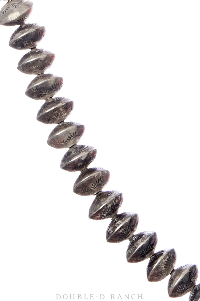 Necklace, Desert Pearls, Stampwork, Sterling Silver, Marked, Vintage 27", 3658