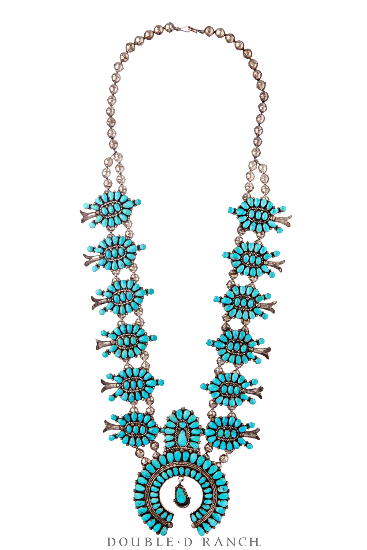 Necklace, Squash Blossom, Turquoise, Cluster, Masterwork, Doris Ondelacy, Vintage '70s, 3659