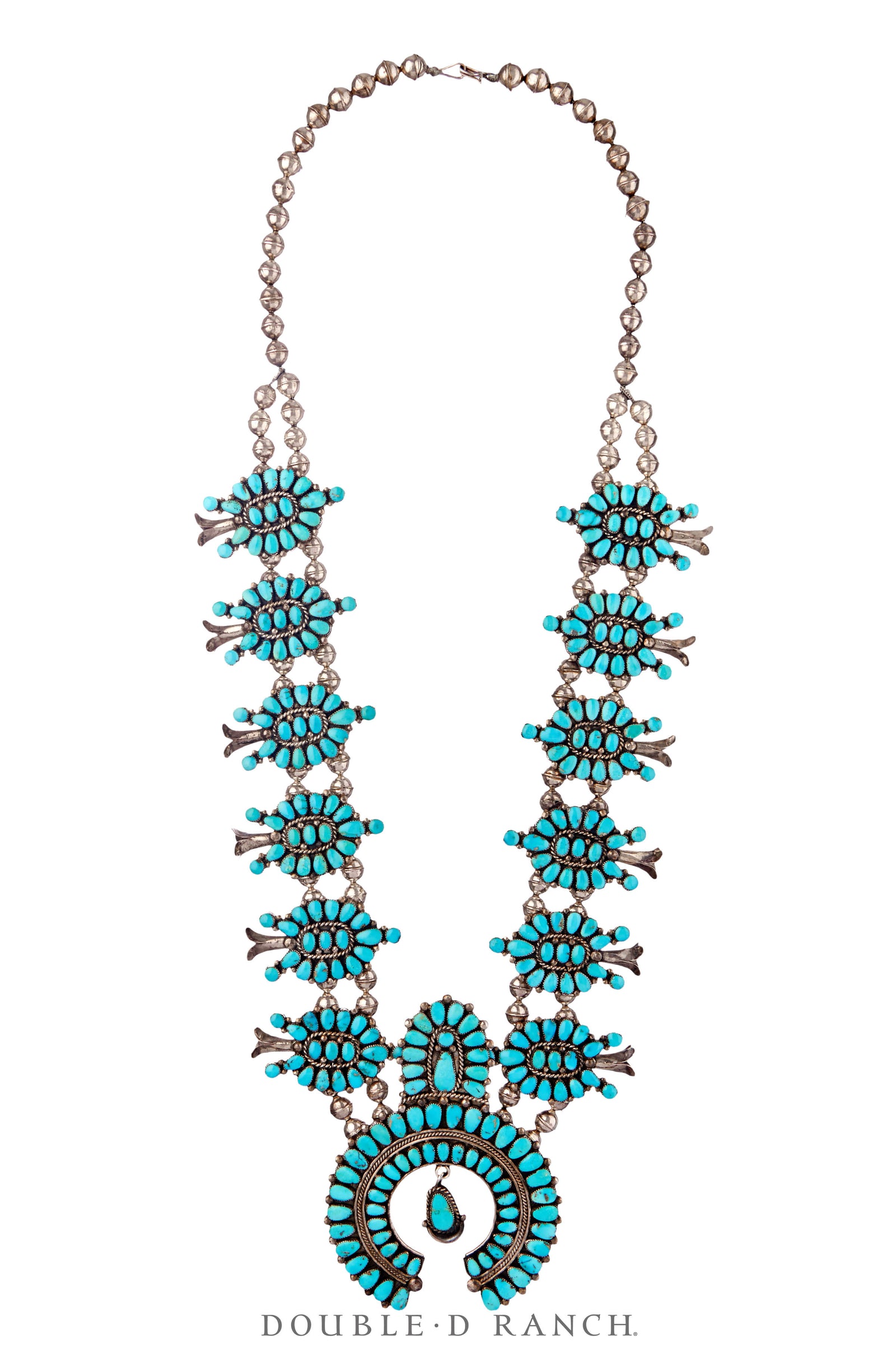 Necklace, Squash Blossom, Turquoise, Cluster, Masterwork, Doris Ondelacy, Vintage '70s, 3659