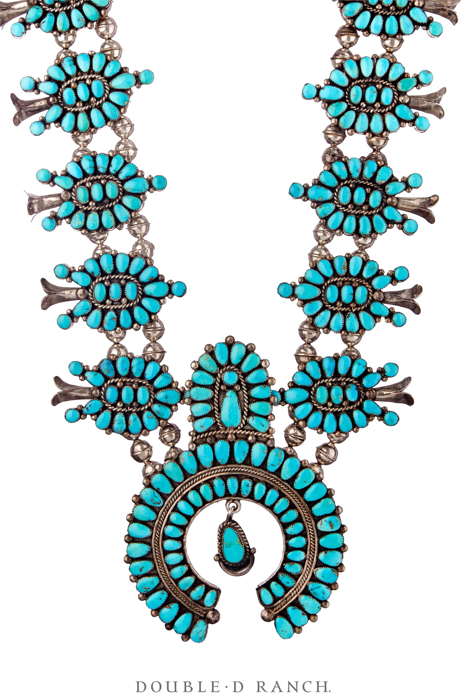 Necklace, Squash Blossom, Turquoise, Cluster, Masterwork, Doris Ondelacy, Vintage '70s, 3659