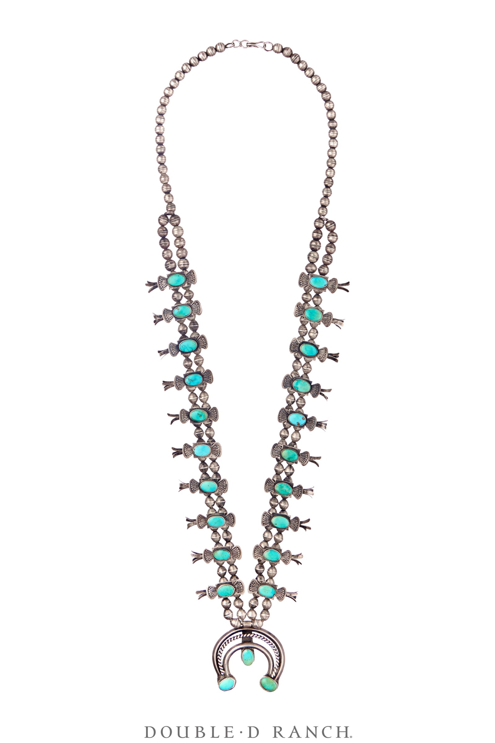 Necklace, Squash Blossom, Turquoise, Box Bow, Vintage 40's, 3661