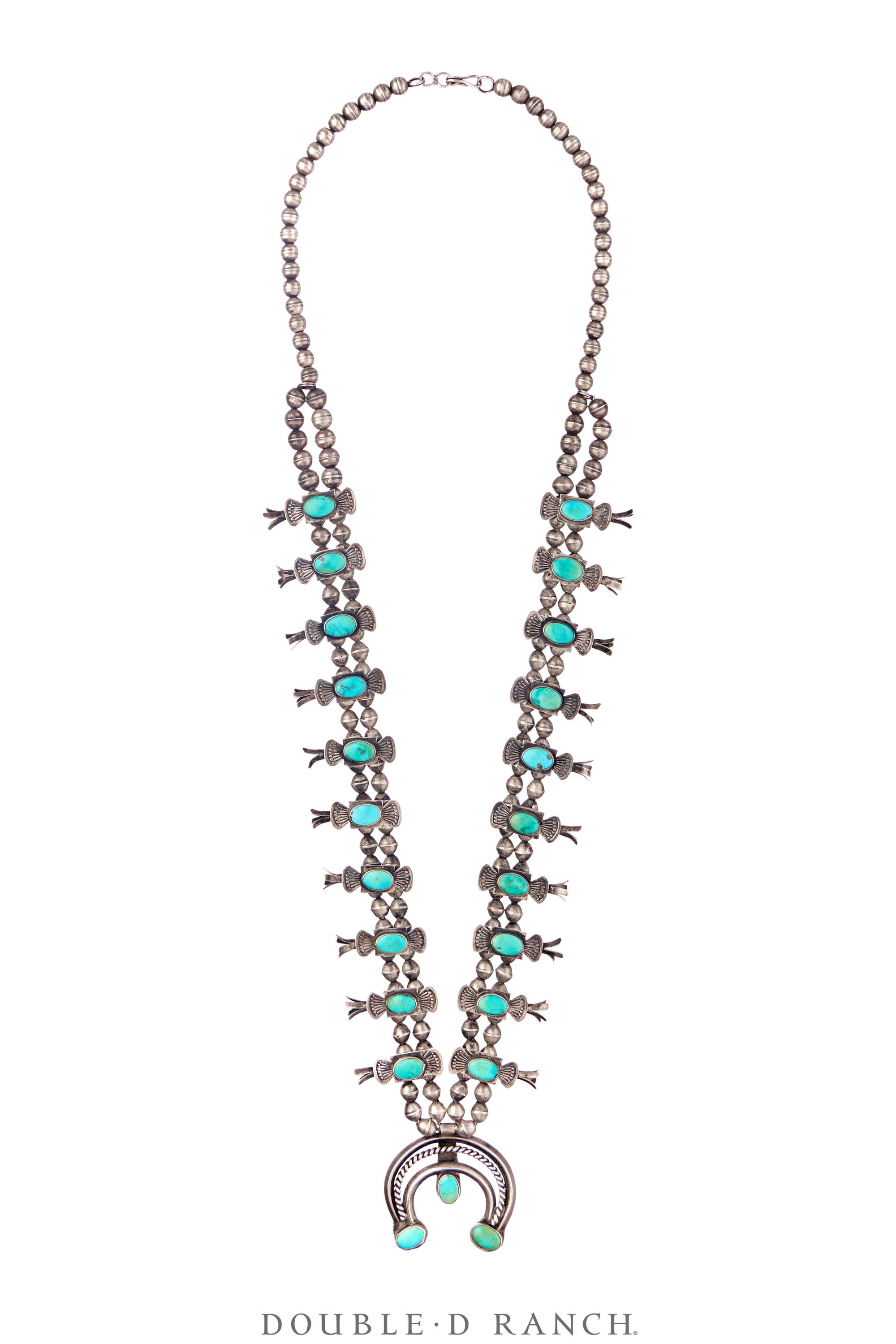 Necklace, Squash Blossom, Turquoise, Box Bow, Vintage 40's, 3661