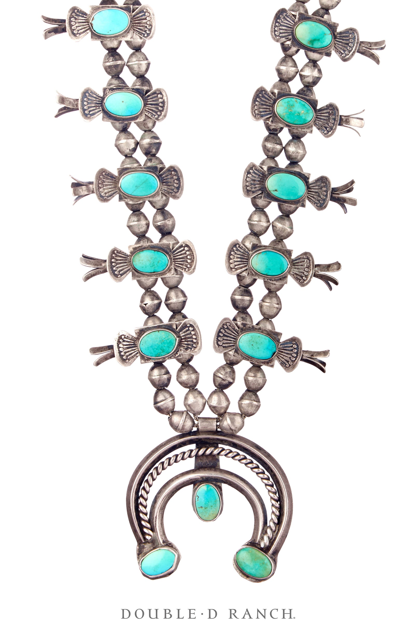 Necklace, Squash Blossom, Turquoise, Box Bow, Vintage 40's, 3661