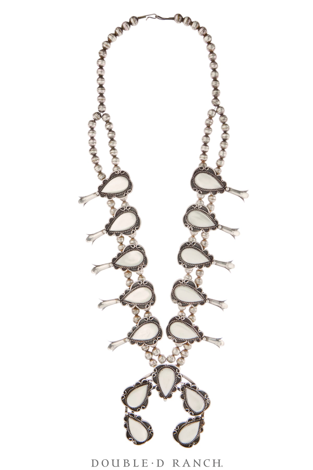 Necklace, Squash Blossom, Mother of Pearl, Matching Set of Earrings, Cuff, & Ring, Vintage Estate, 3700