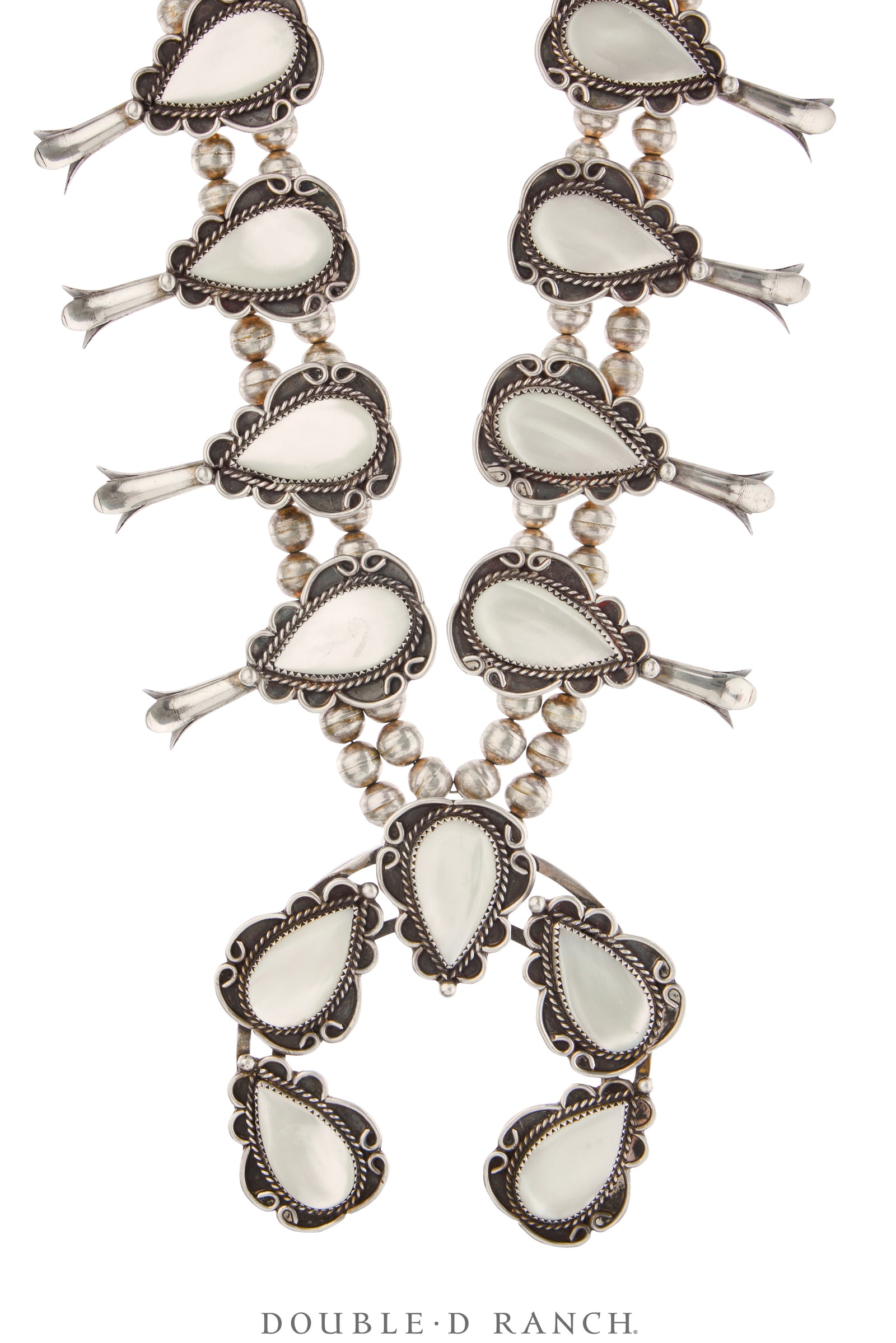 Necklace, Squash Blossom, Mother of Pearl, Matching Set of Earrings, Cuff, & Ring, Vintage Estate, 3700