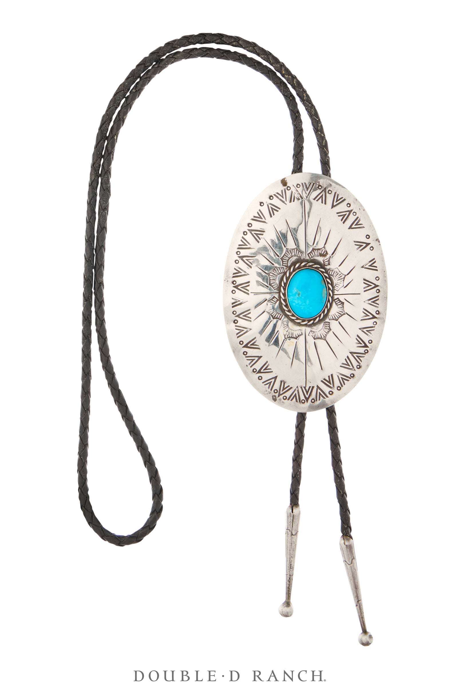 Bolo, Concho, Turquoise, Stampwork, Vintage, 3739