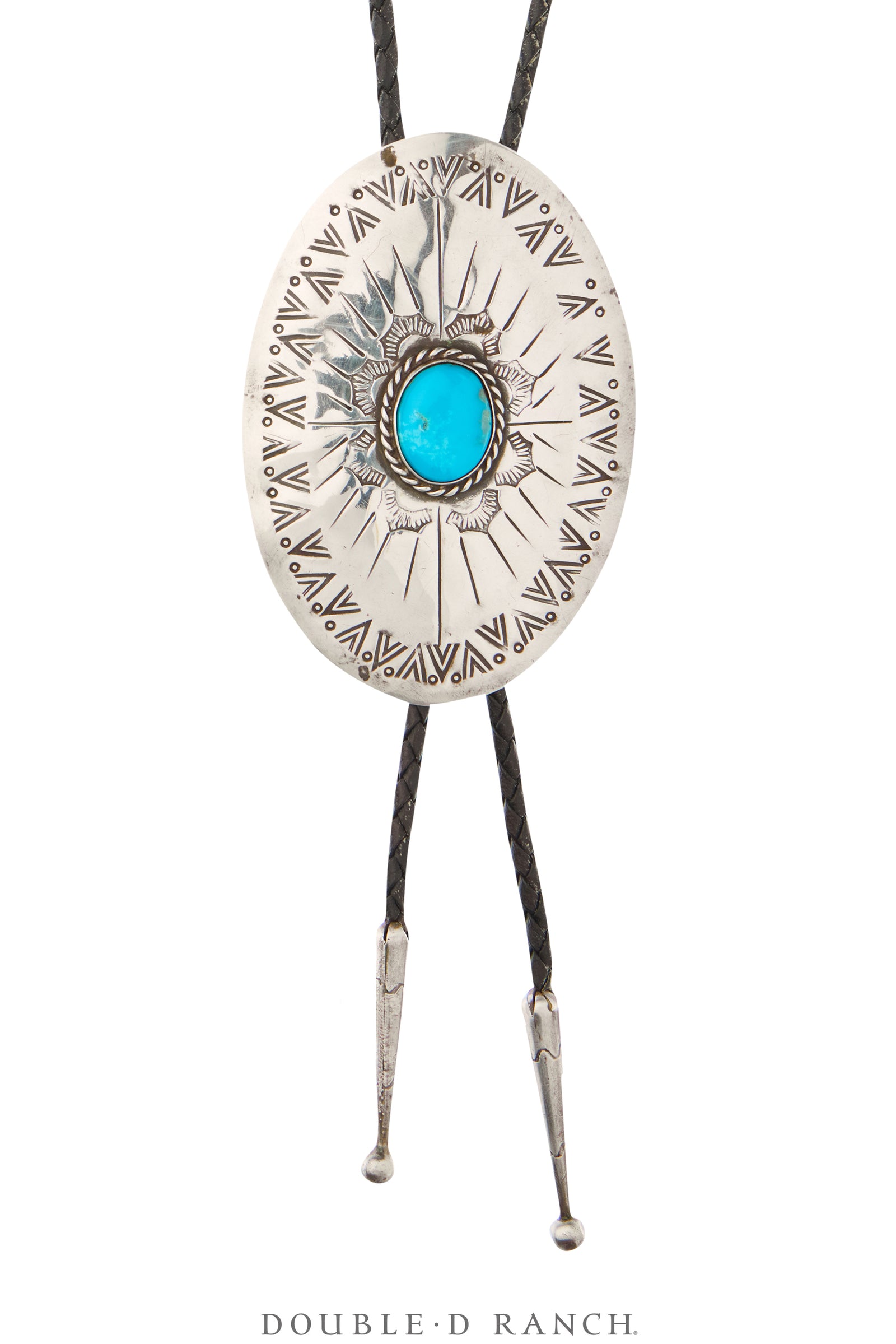 Bolo, Concho, Turquoise, Stampwork, Vintage, 3739