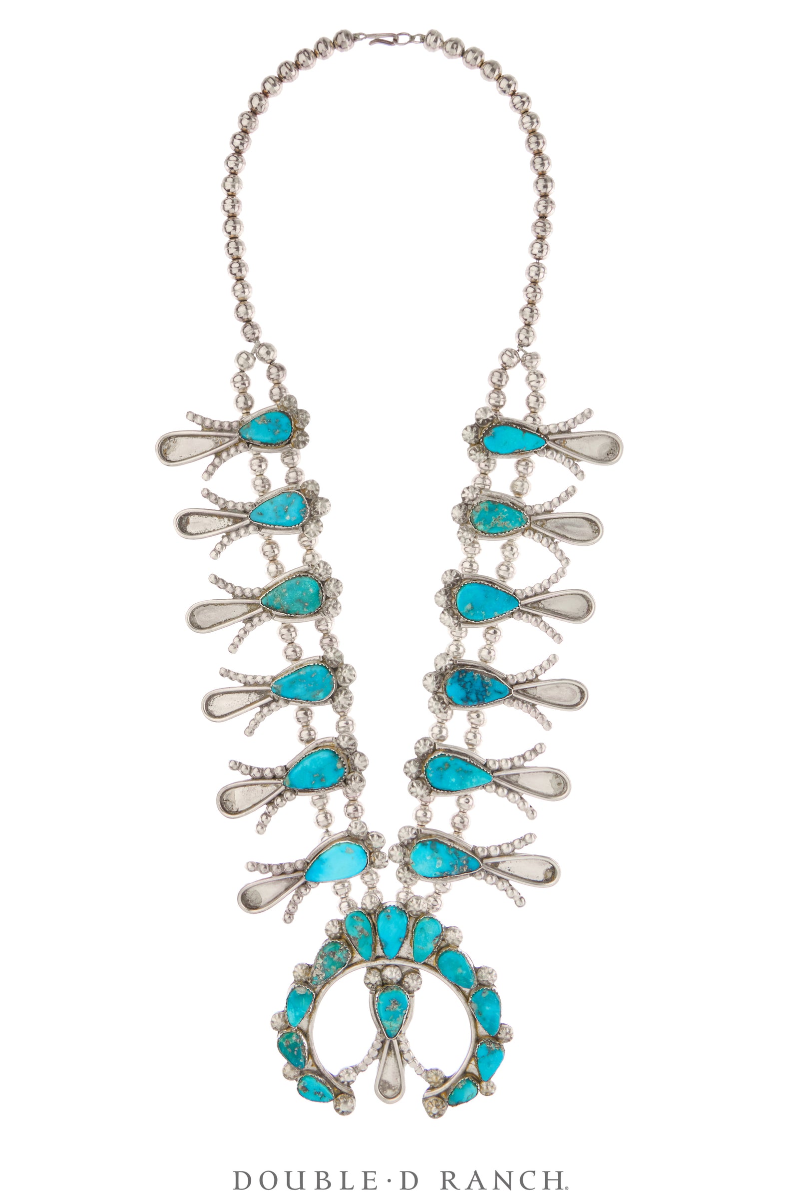 Necklace, Squash Blossom, Turquoise, Attributed to Dan Simplicio, Vintage ‘50s, 3748