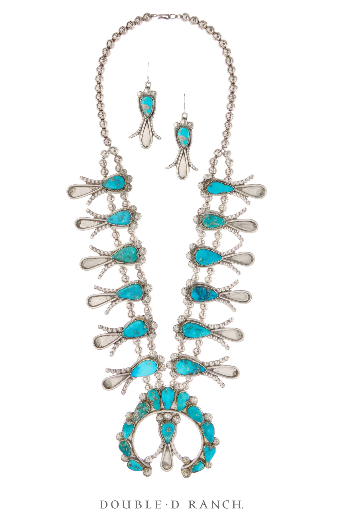 Necklace, Squash Blossom, Turquoise, Attributed to Dan Simplicio, Vintage ‘50s, 3748