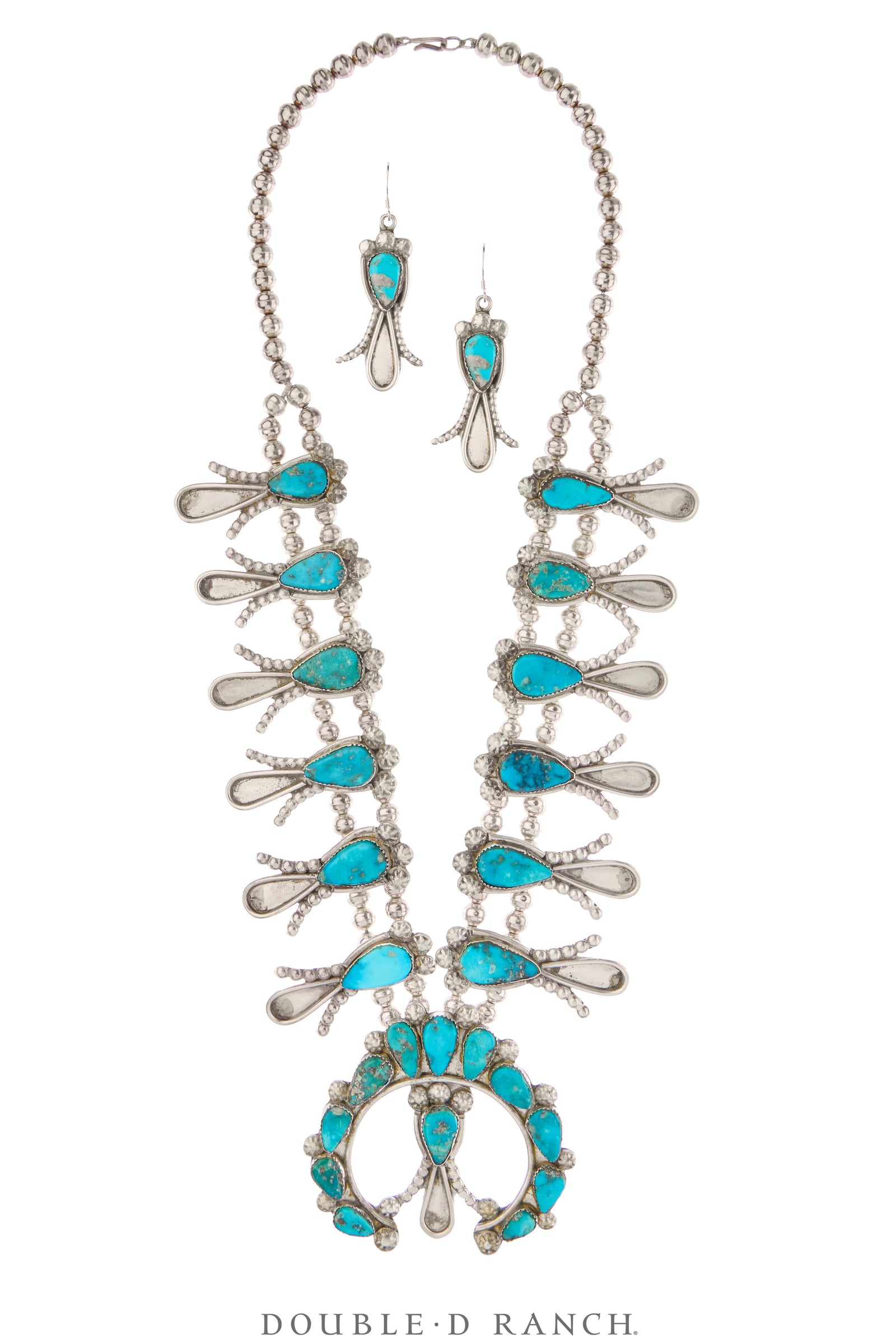 Necklace, Squash Blossom, Turquoise, Attributed to Dan Simplicio, Vintage ‘50s, 3748