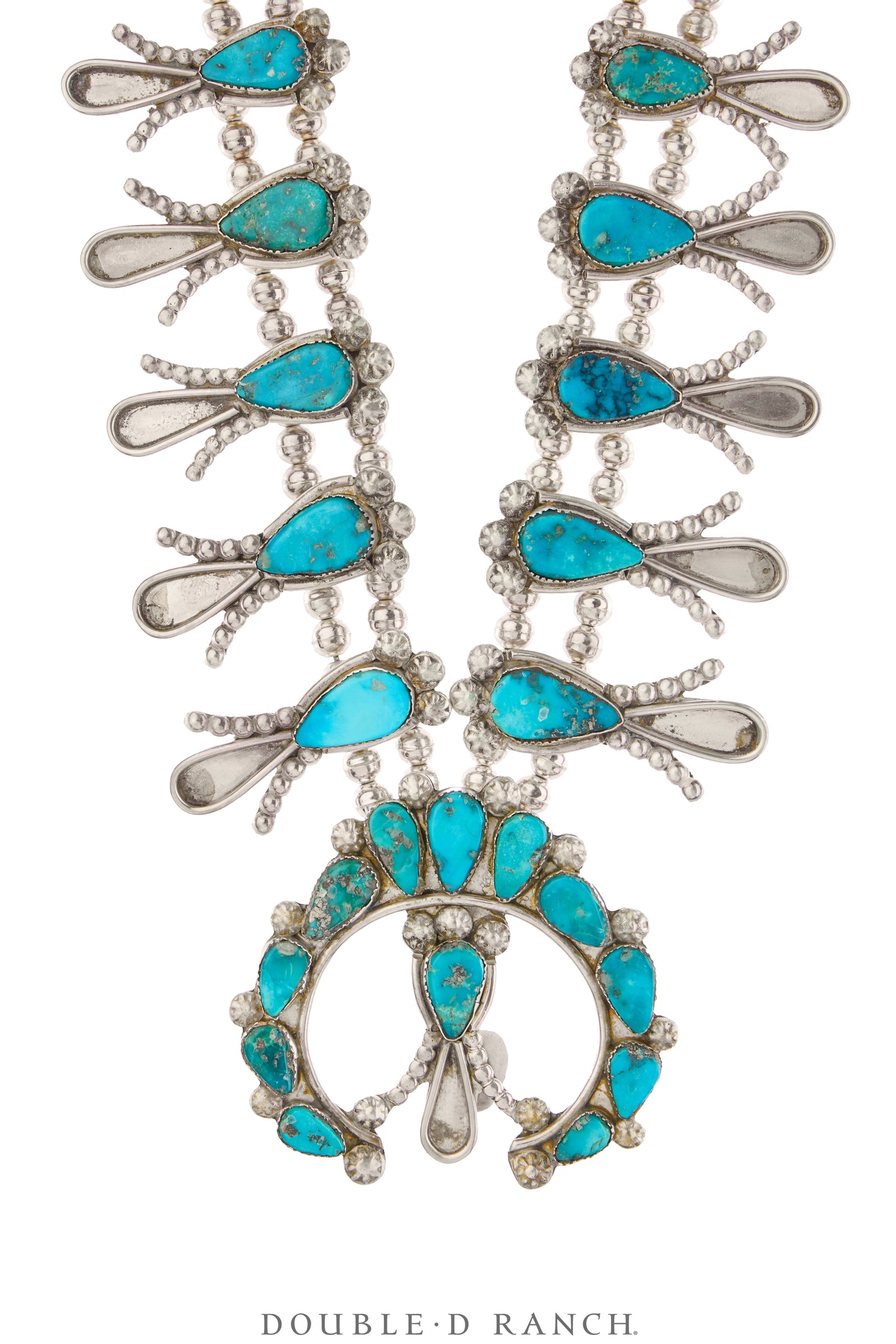 Necklace, Squash Blossom, Turquoise, Attributed to Dan Simplicio, Vintage ‘50s, 3748