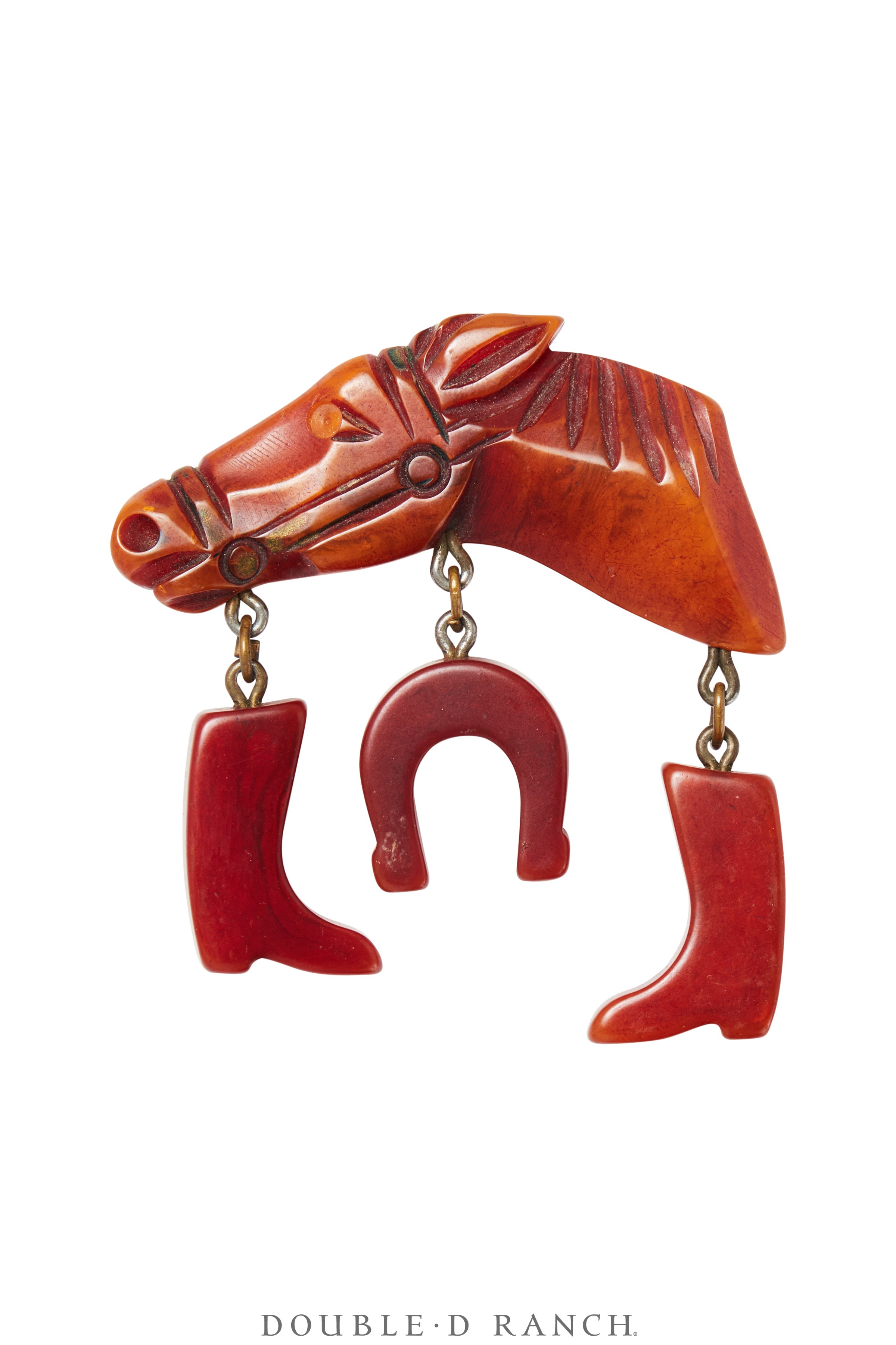 Pin, Bakelite, Novelty, Horse With Charms, Vintage '40s, 1100