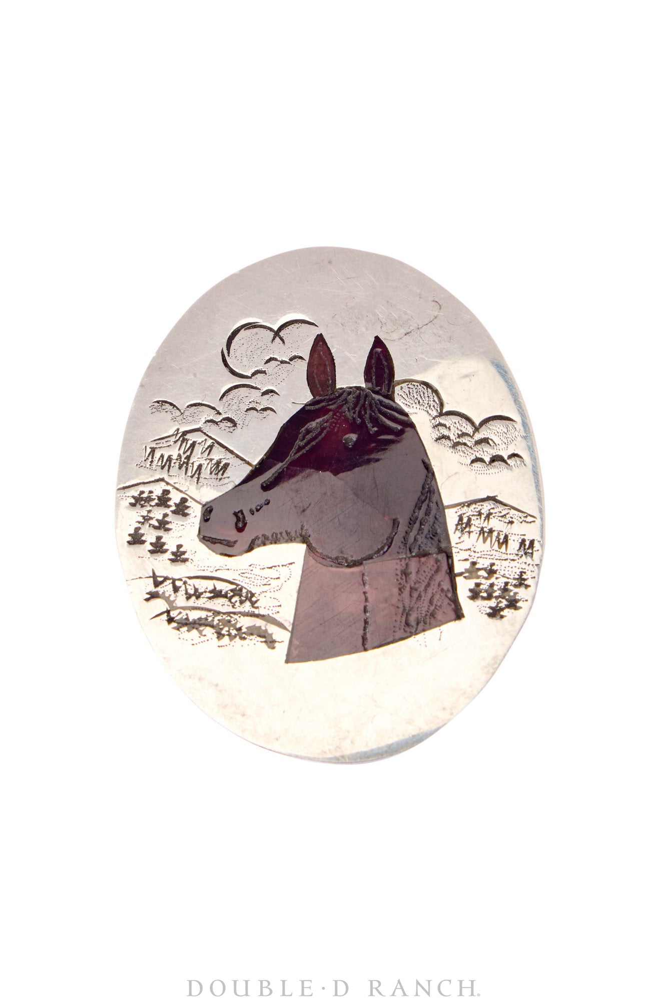 Scarfslide, Inlay, Sterling Silver With Shell, Horse, Hallmark, Vintage, 1184