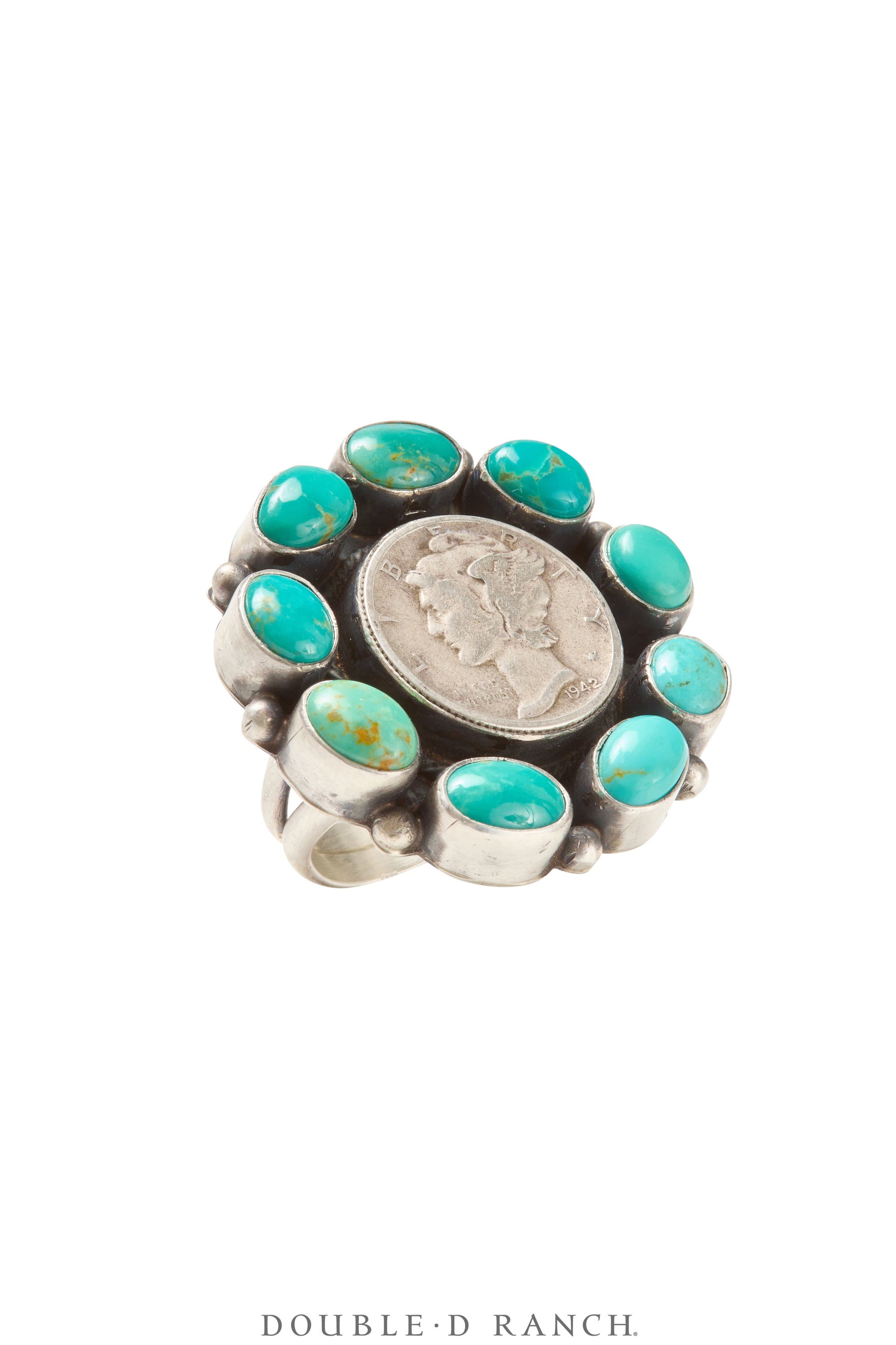 Ring, Statement, Royston Turquoise, Coin, Hallmark, Contemporary, 1523