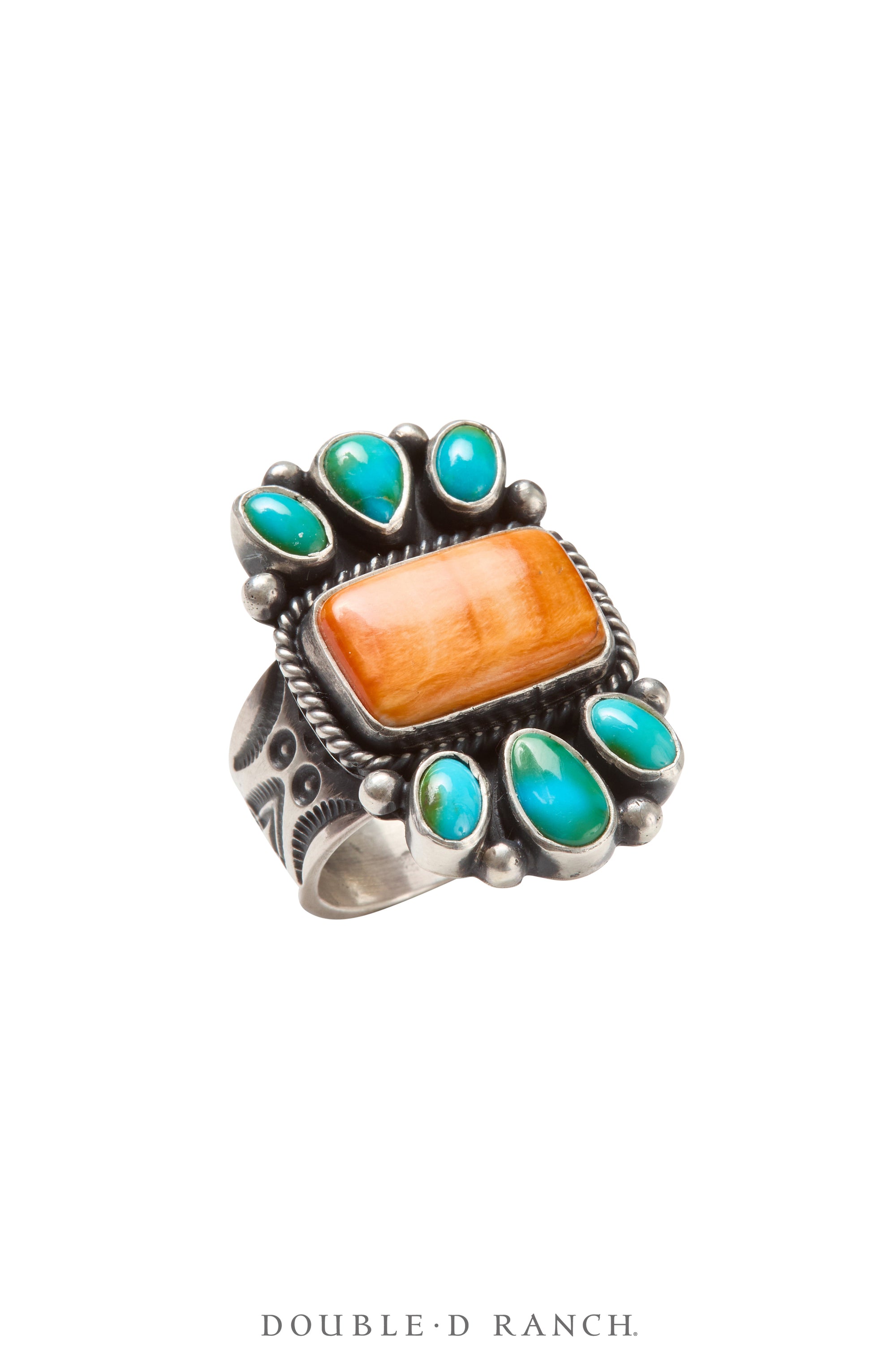 Ring, Novelty, Turquoise, Orange Spiny, Contemporary, 1534