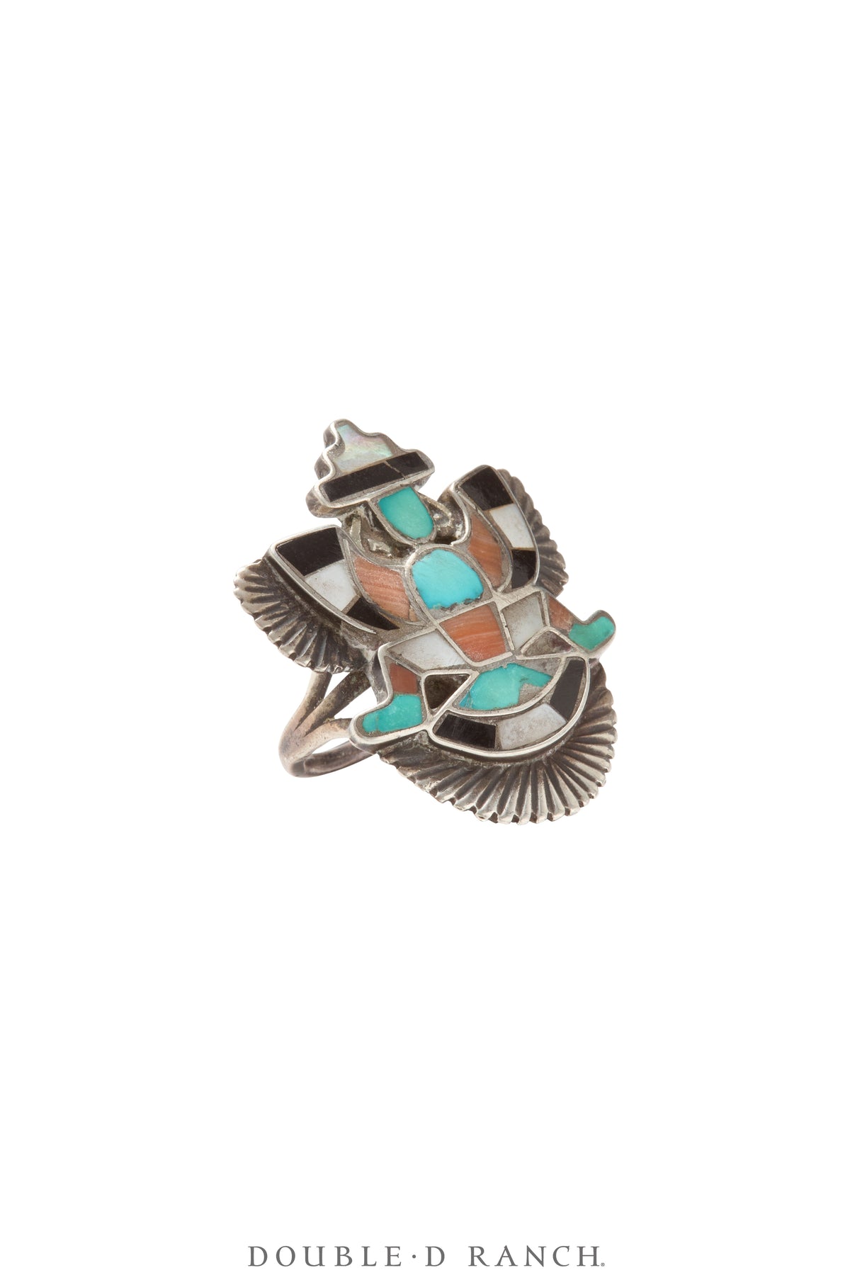 Ring, Novelty, Inlay, Coral &amp; Turquoise, Vintage, 1576