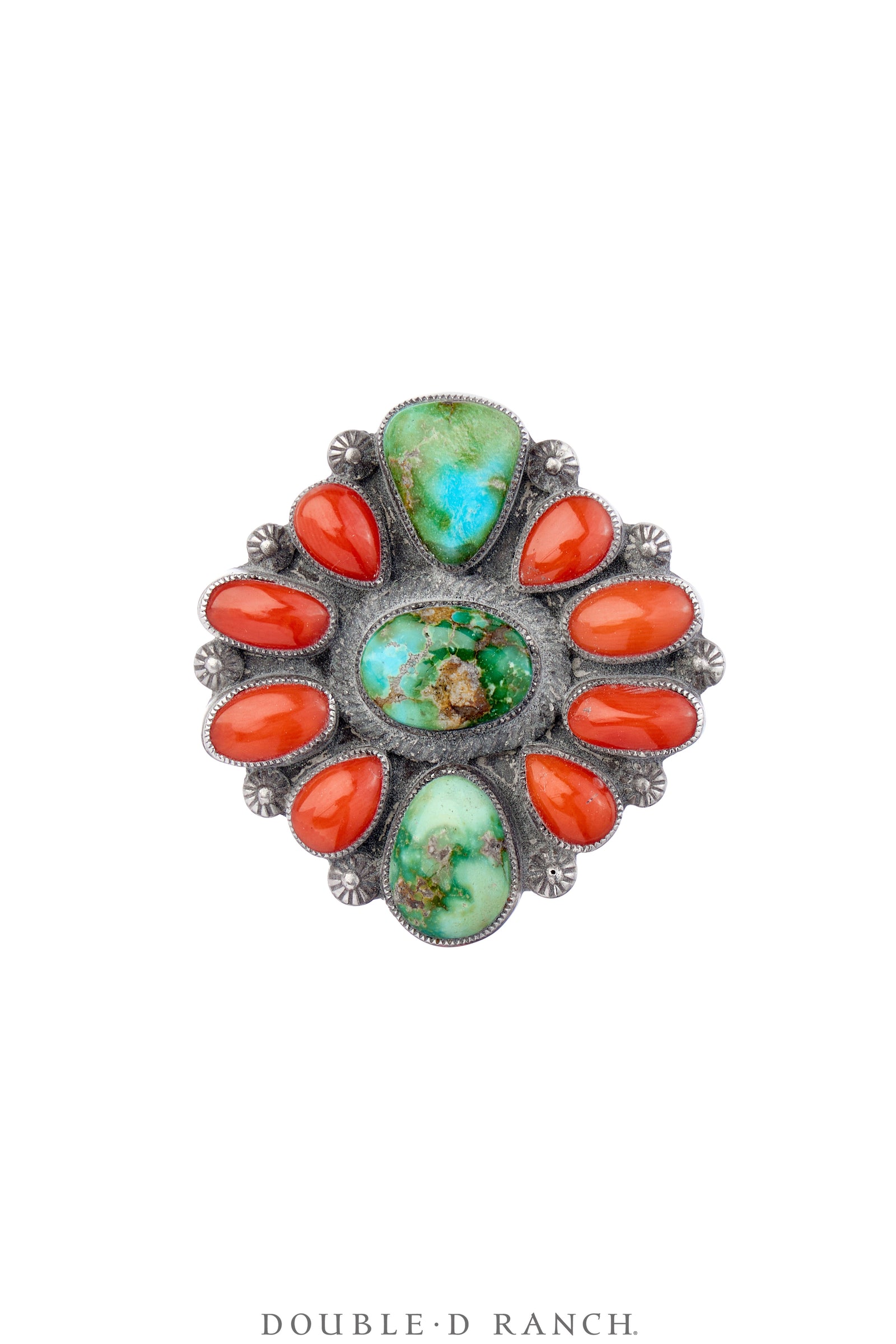 Ring, Cluster, Turquoise & Coral, Calvin Martinez Hallmark, Contemporary 9, 1744