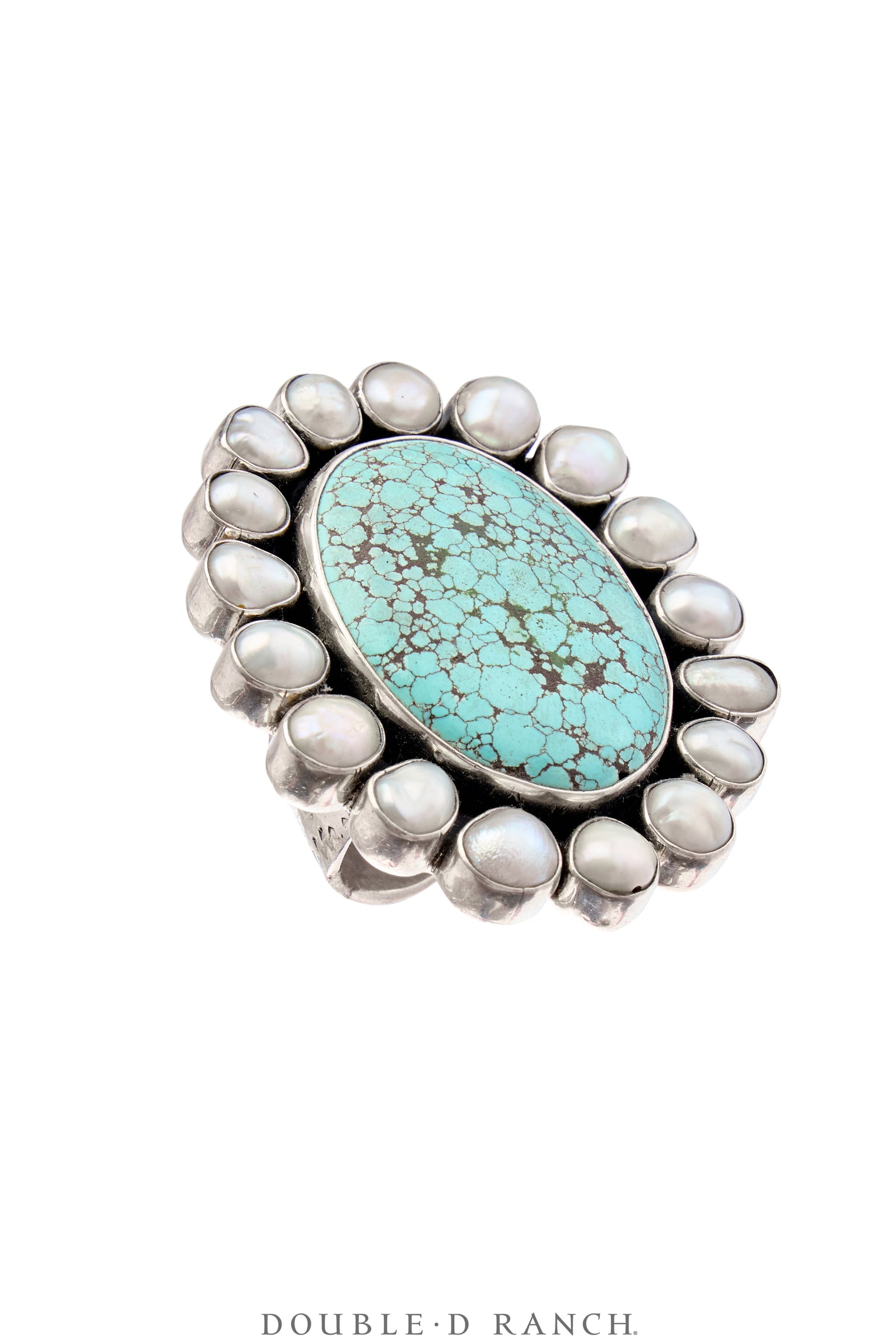 Ring, Federico, Cluster, Mother of Pearl & Turquoise, Hallmark, Contemporary Adjustable, 1763