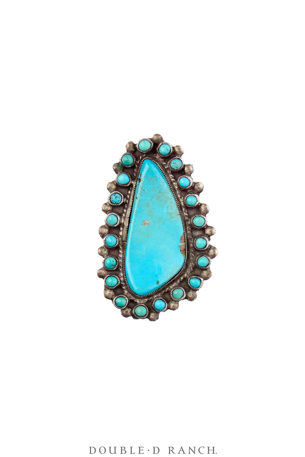 Ring, Cluster, Turquoise, Large Stone With Snake Eye Turquoise, Attributed to Dick Leekity, Vintage ‘70s, 7, 1789