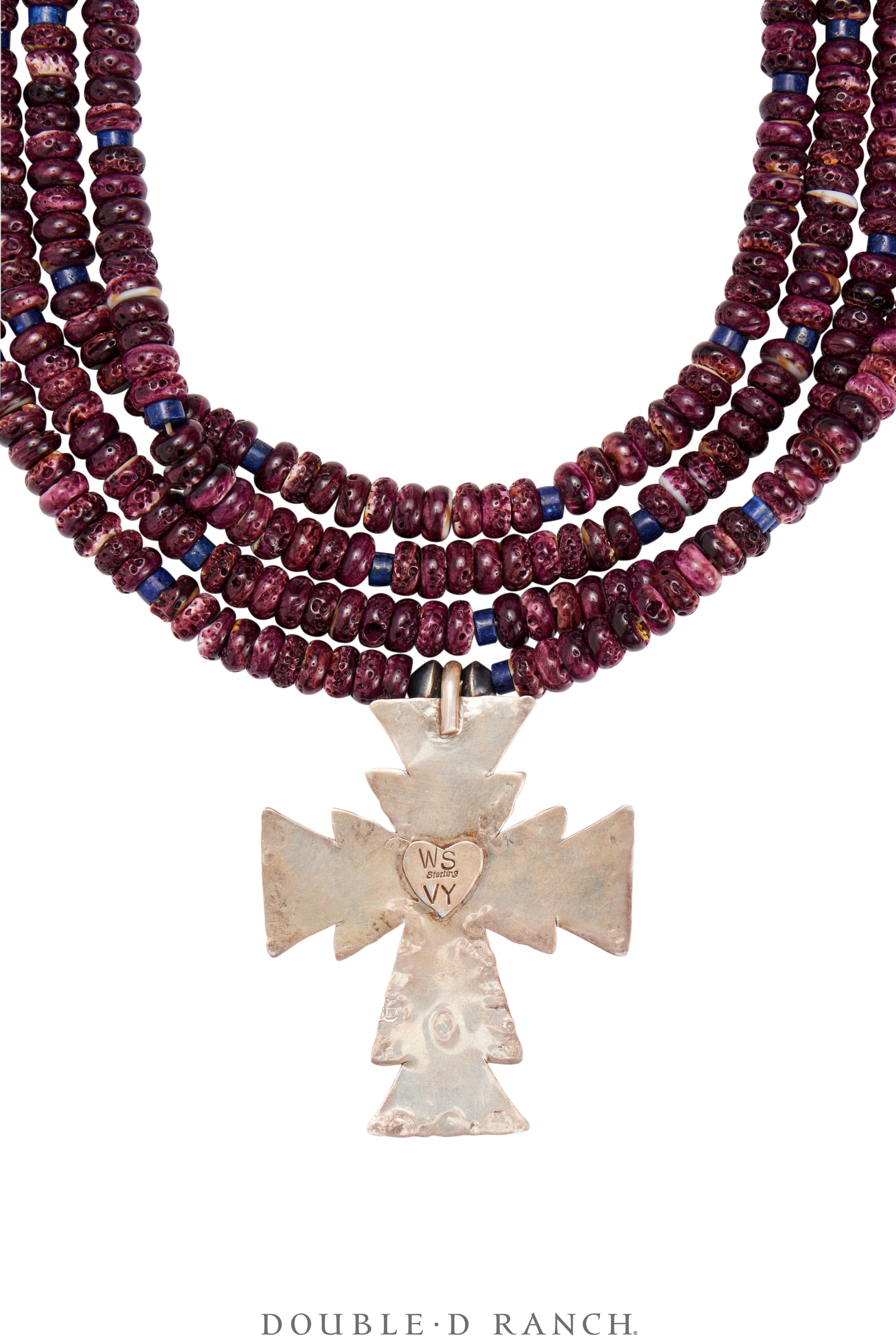 Necklace, Natural Stone, Purple Spiny Oyster With Cross Pendant, Navajo, Contemporary, 3418