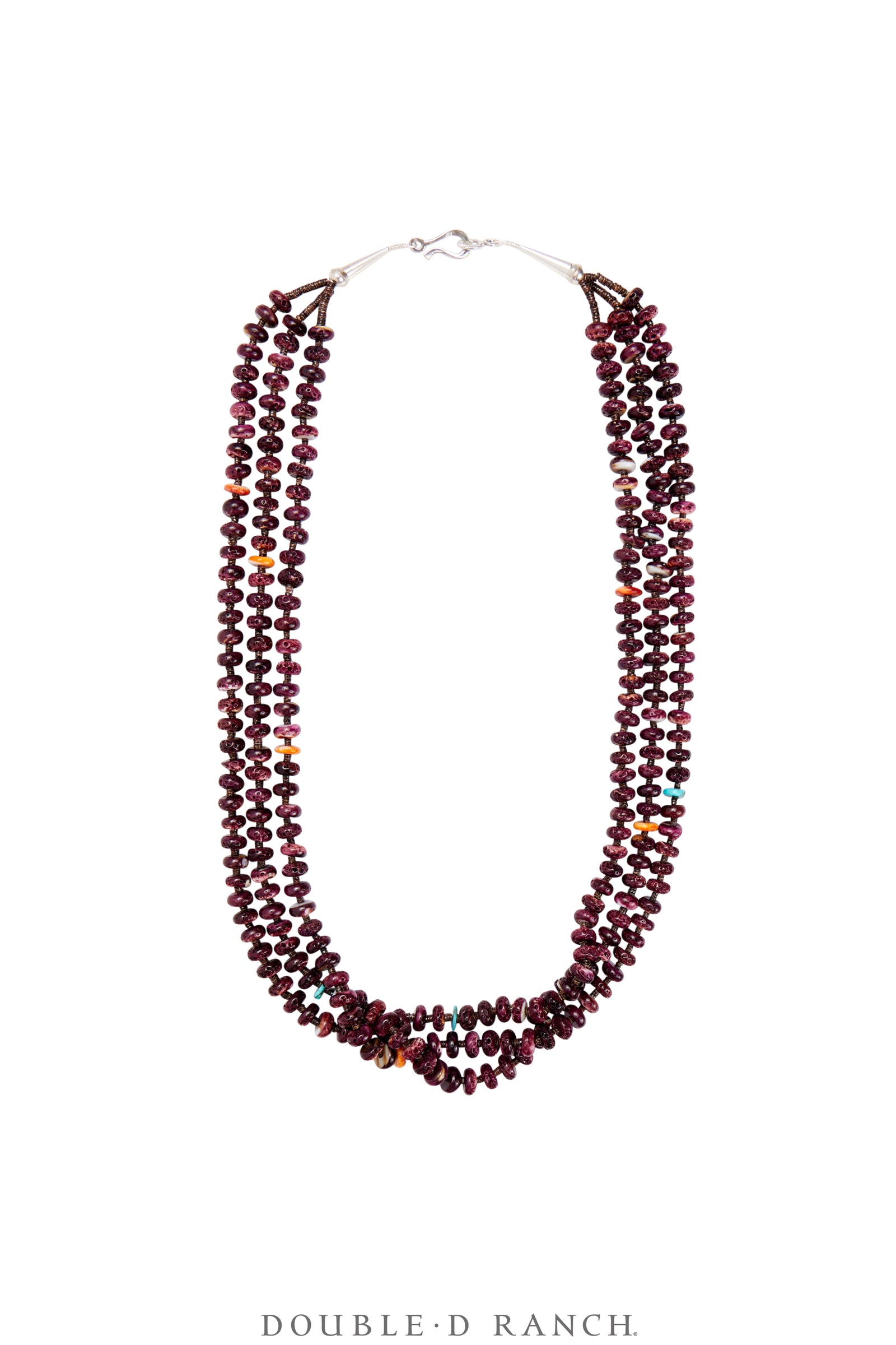 Necklace, Natural Stone, Purple Spiny Oyster, Triple Strand, Navajo, Contemporary, 3420