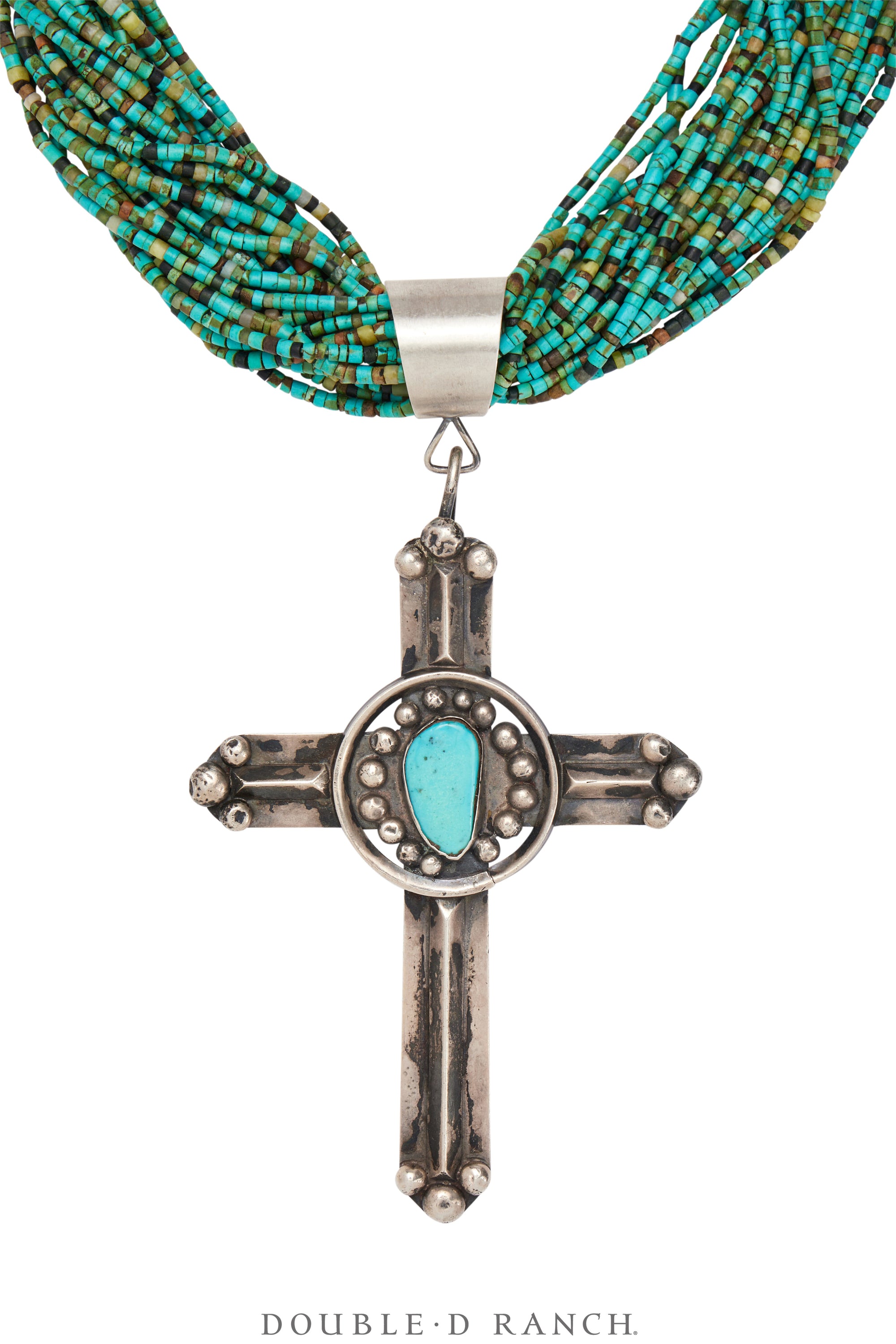 Necklace, Natural Stone, Turquoise Calsilica Heishi With Cross Pendant, Navajo, Contemporary, 3422