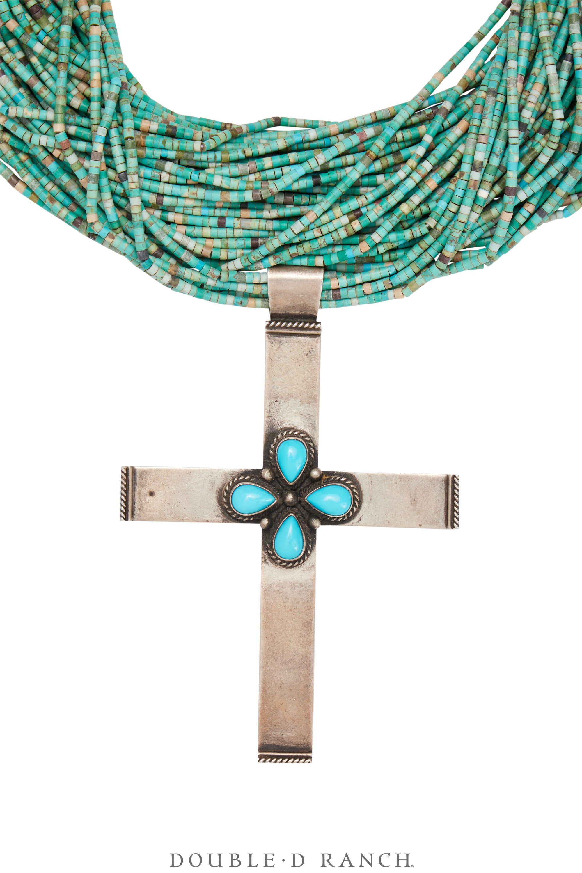 Necklace, Natural Stone, Turquoise Calsilica Heishi With Turquoise Cross Pendant, Navajo, Contemporary, 3424