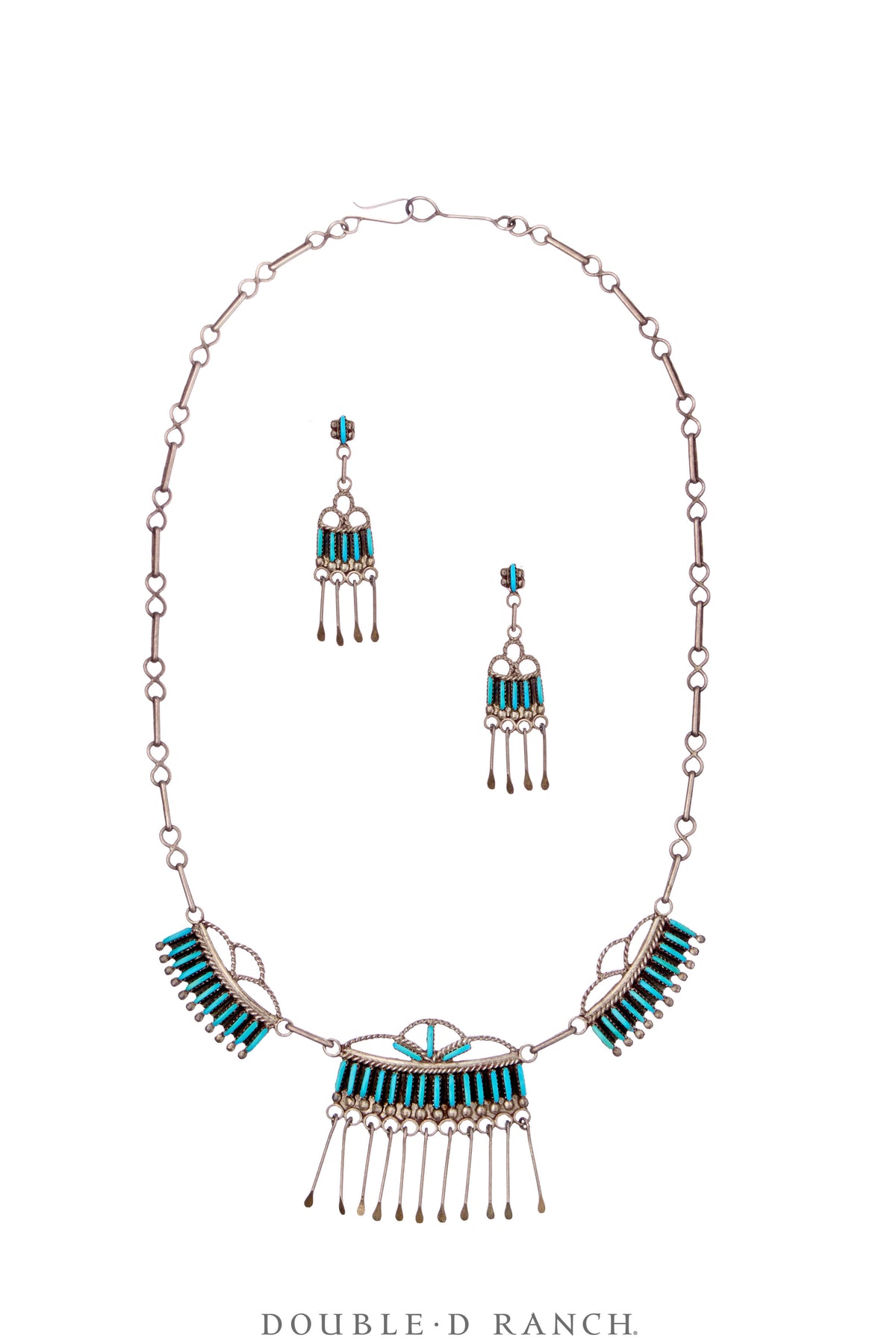 Necklace, Princess, Turquoise, Needlepoint, Zuni, With Matching Earrings, Hallmark, Vintage, 3662