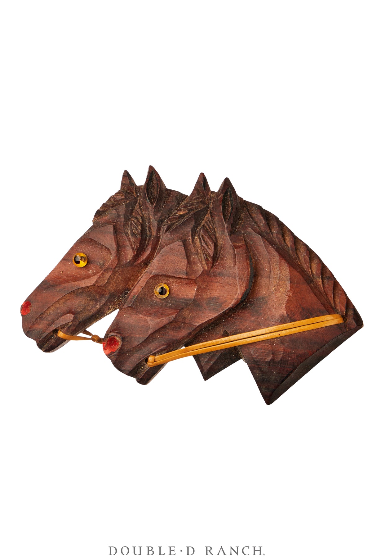 Pin, Wood, Horses With Reins, Vintage, Mid Century, 1207