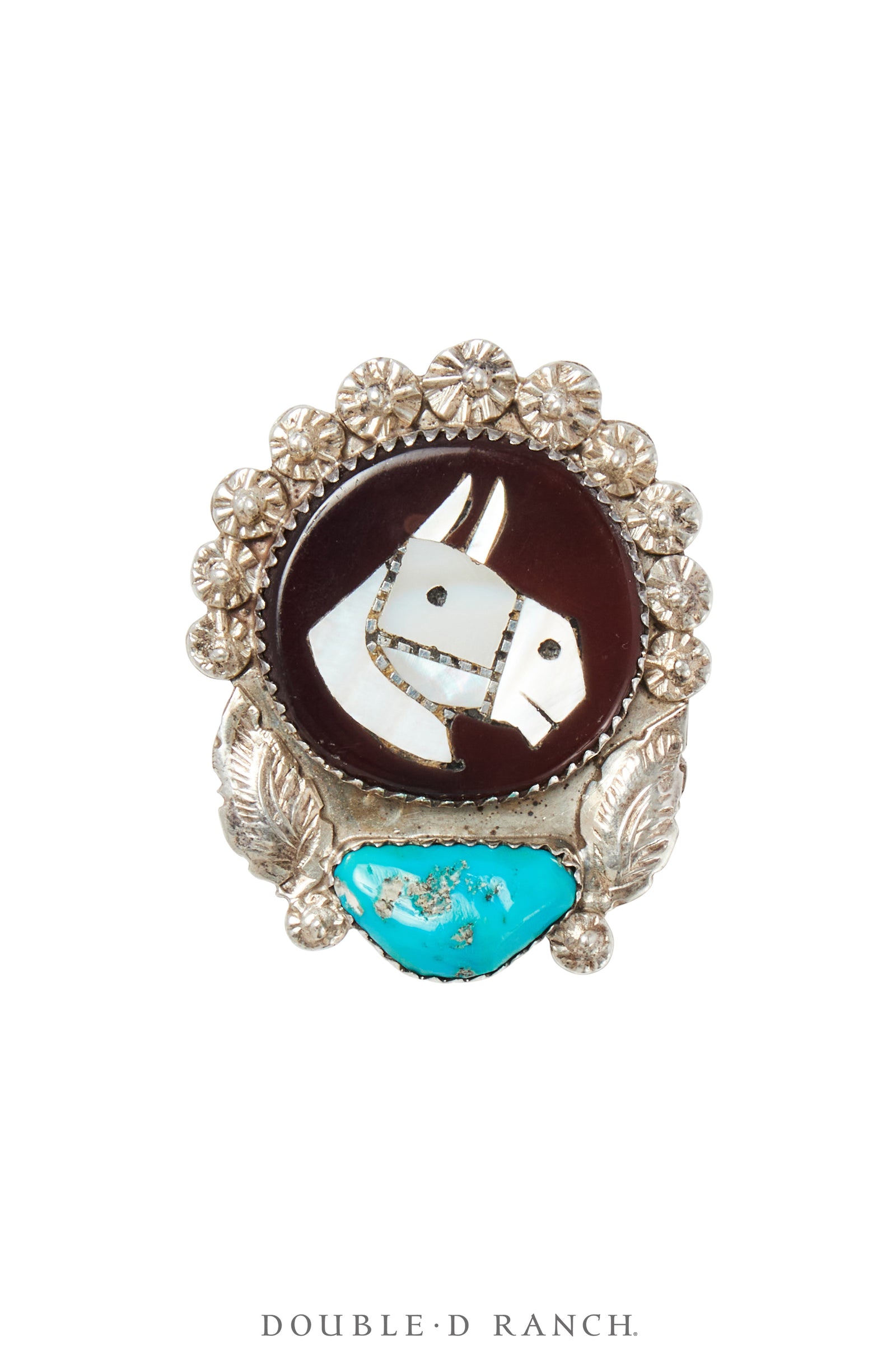 Ring, Inlay, Horse Profile, Turquoise, Mike Simplicio Hallmark, Vintage, 1639