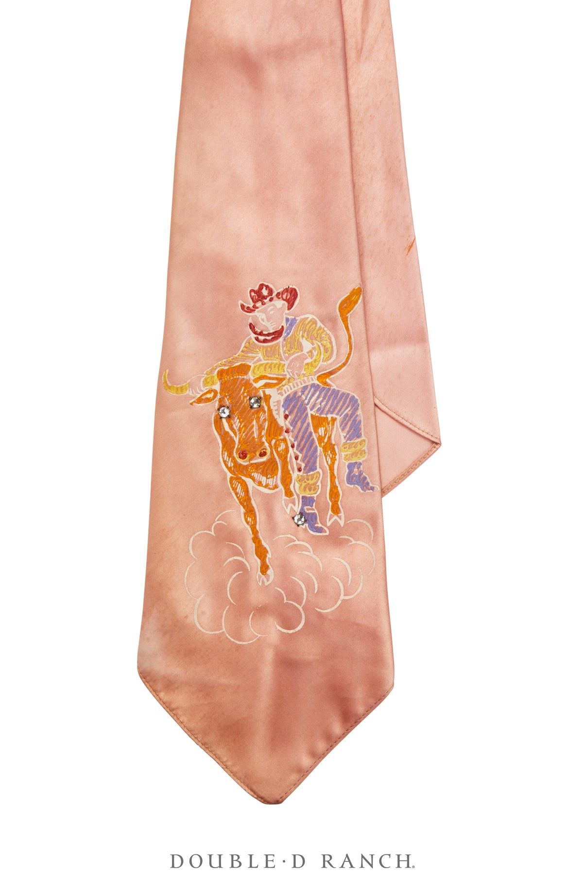 Miscellaneous, Necktie, Handpainted, Steer Wrestling,  Vintage, ‘40's, 1132