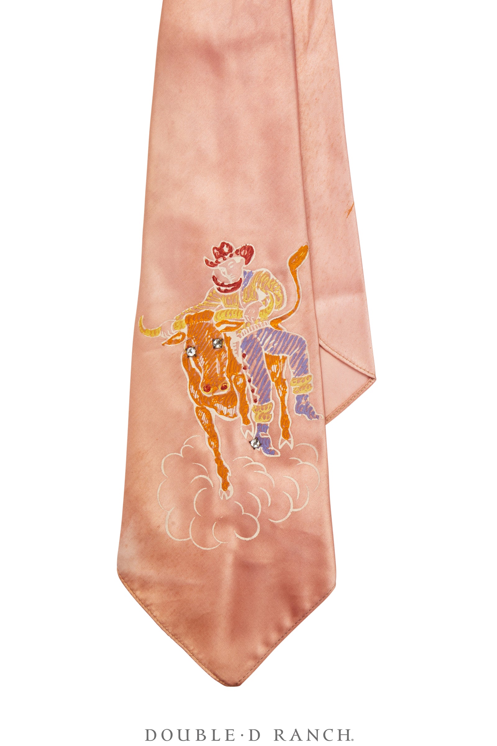 Miscellaneous, Necktie, Handpainted, Steer Wrestling,  Vintage, ‘40's, 1132