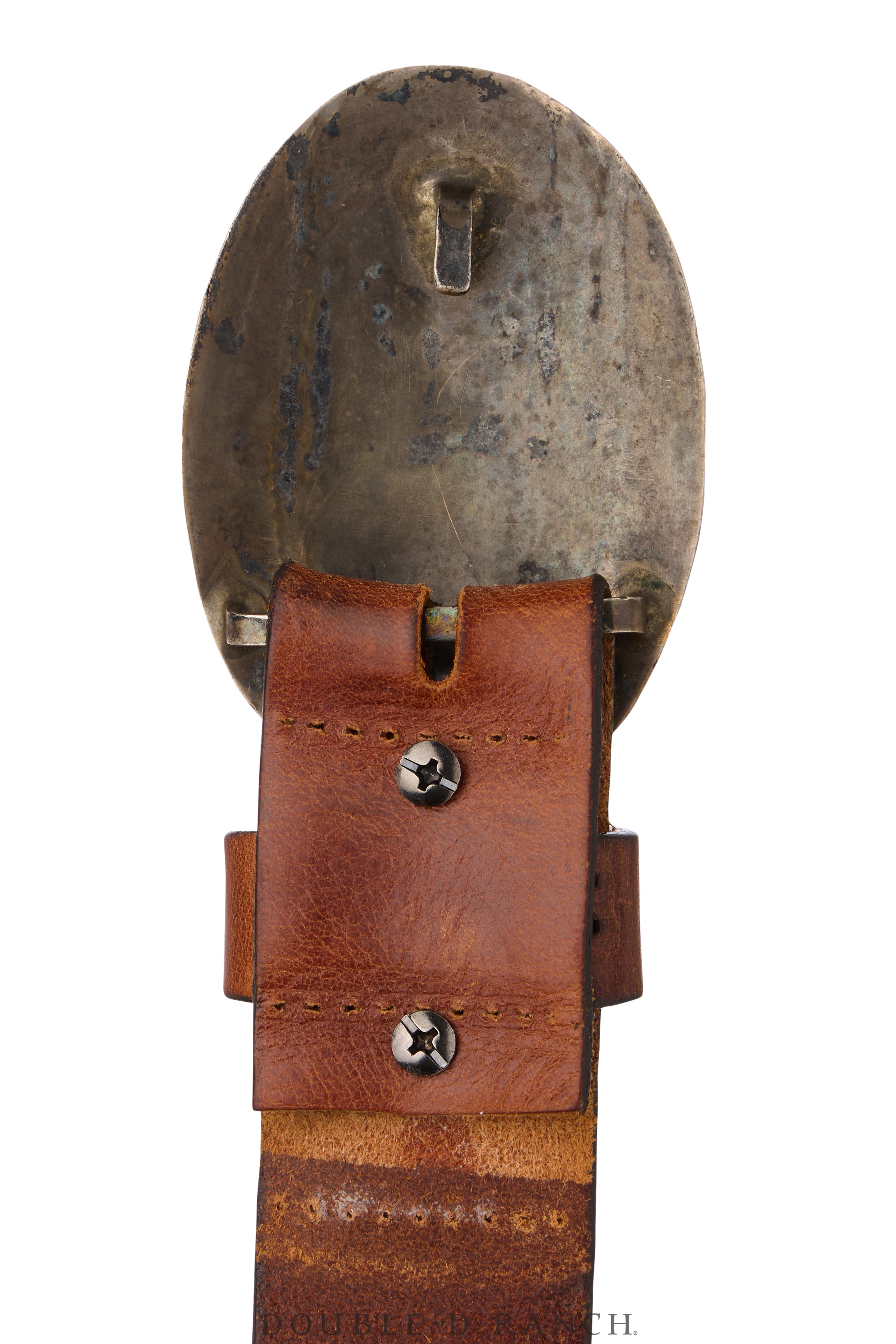 Leatherock Vintage Handwoven Brown Leather Belt with Concho Turquoise Buckle Vintage Turquoise Concho Belt main image 3