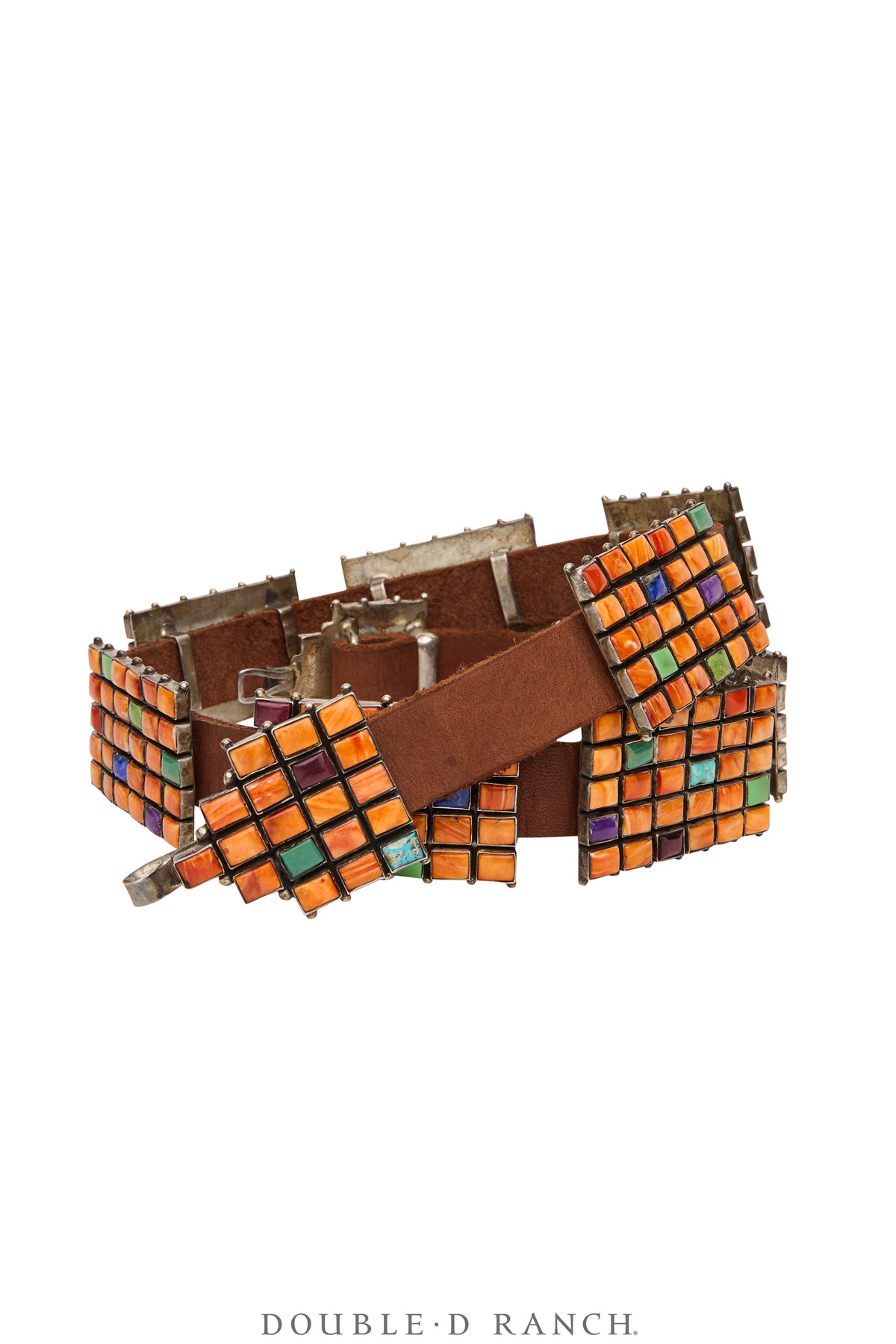 Belt, A Vintage, Concho, Spiny Oyster & Mixed Stones, Front Closure, Vintage, ‘80s, 781