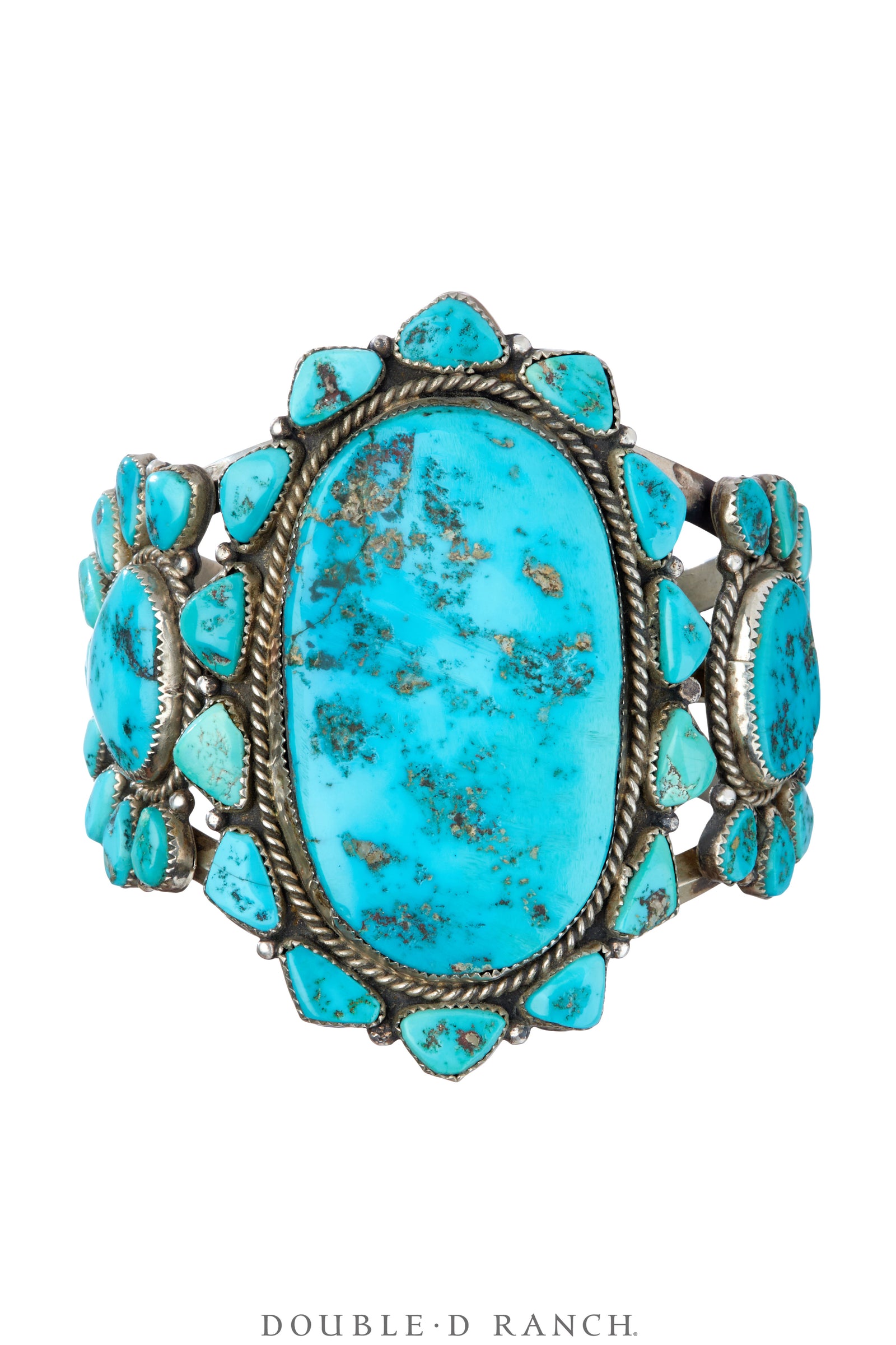 Cuff, Cluster, Turquoise, Outstanding Stones, Unmarked, Vintage ‘30s, 3998