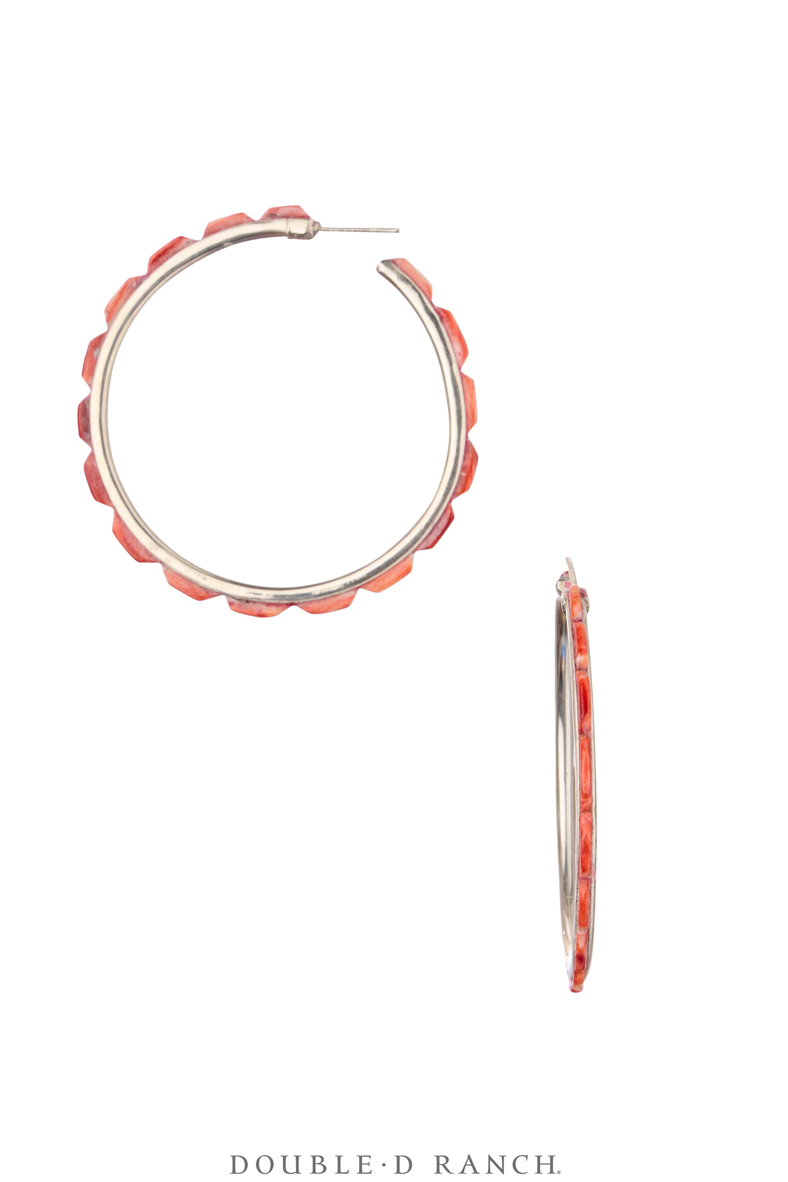 Earrings, Hoop, Large, Red Spiny, Contemporary, 2068