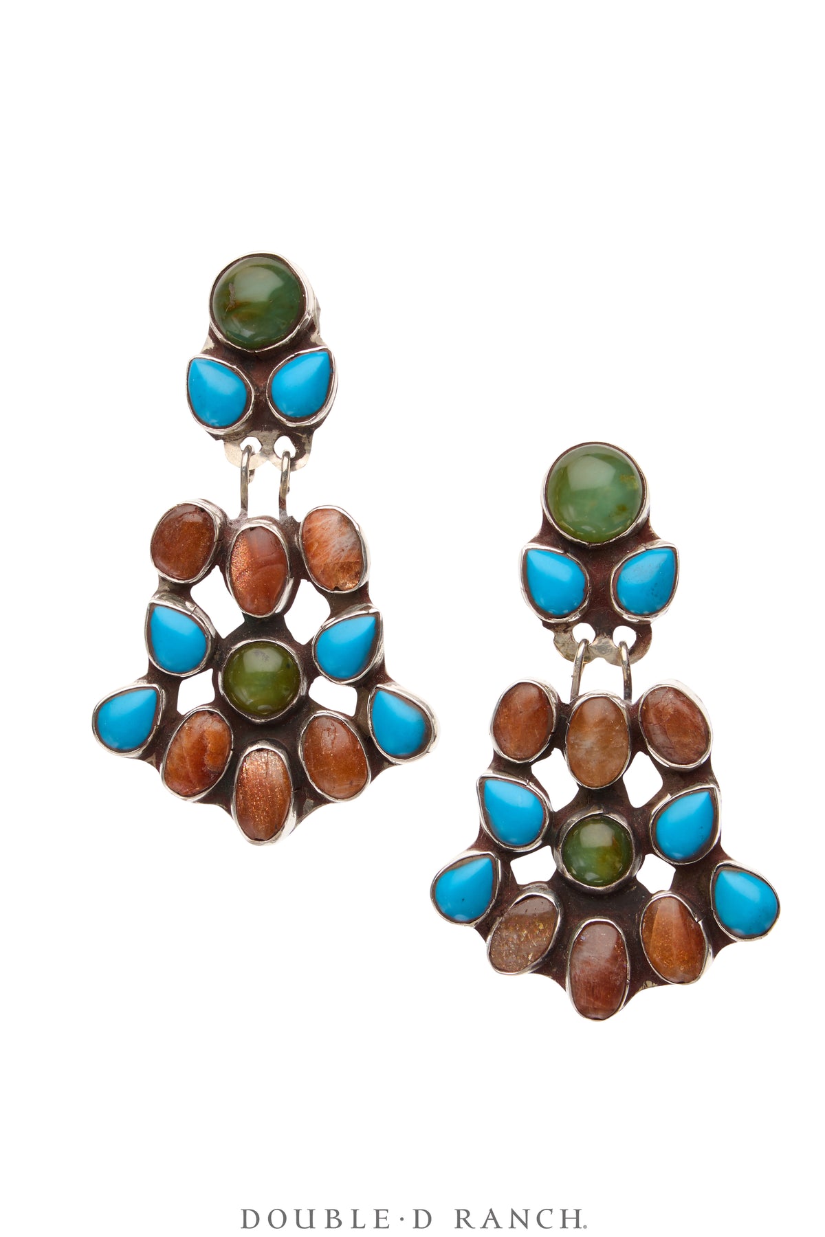 Earrings, Oscar Betz, Chandelier, Chalcedony, Turquoise, Carnelian Agate, Hallmark, 2061