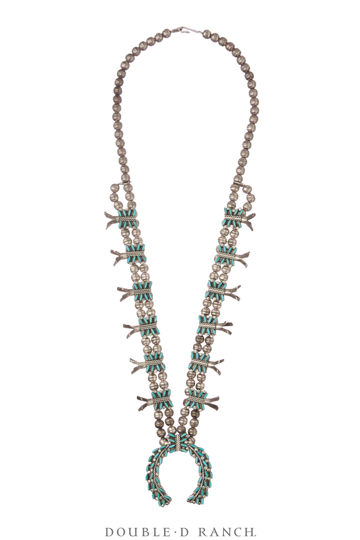 Necklace, Squash Blossom, Turquoise, Zuni Needlepoint, Vintage ‘50s, 3621