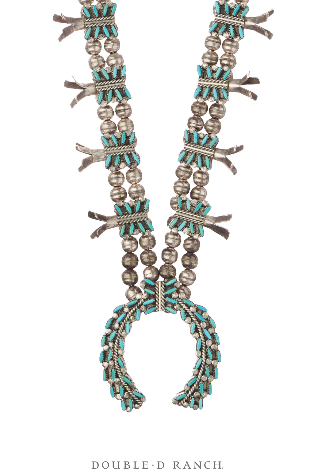 Necklace, Squash Blossom, Turquoise, Zuni Needlepoint, Vintage '50s,