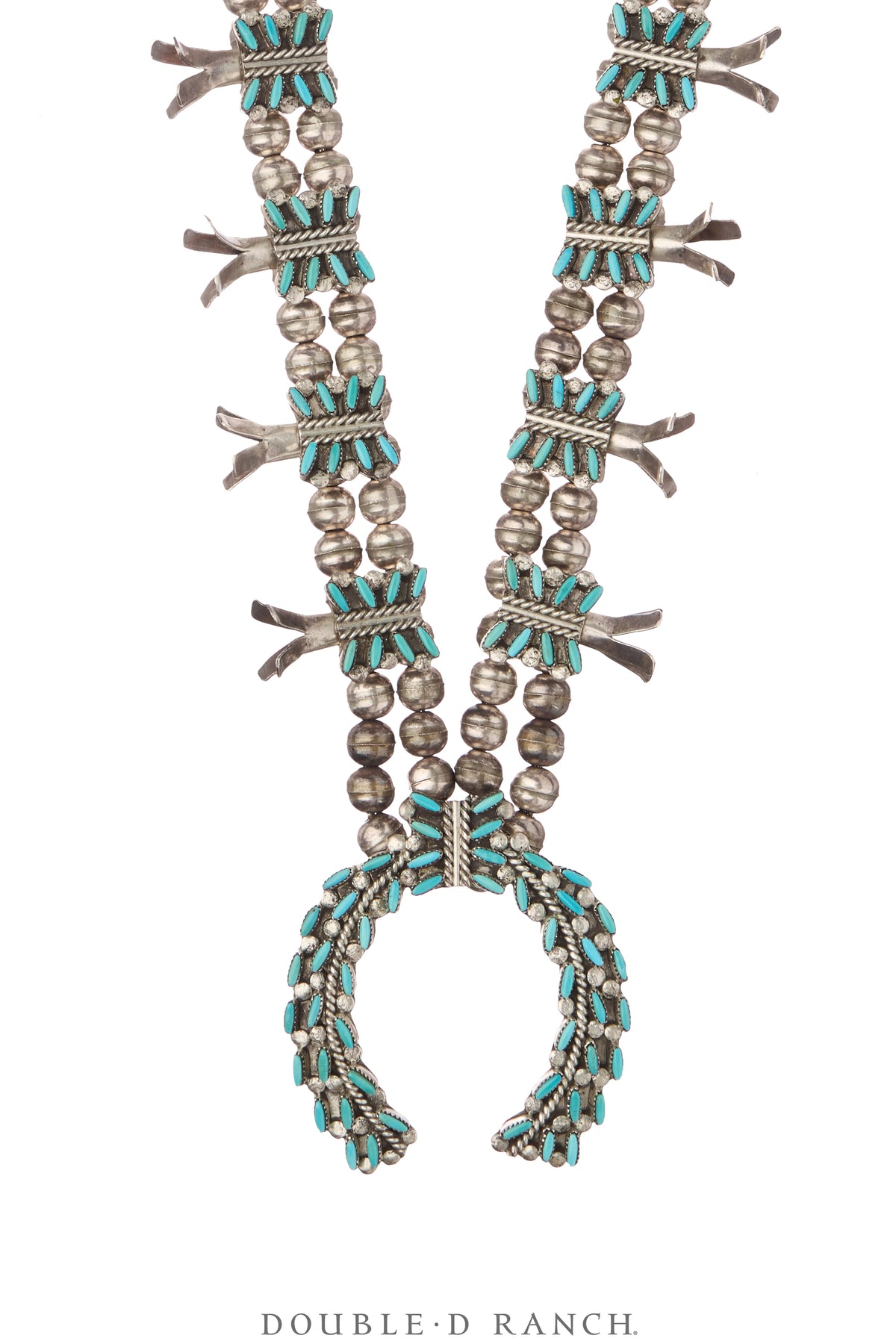 Necklace, Squash Blossom, Turquoise, Zuni Needlepoint, Vintage ‘50s, 3621