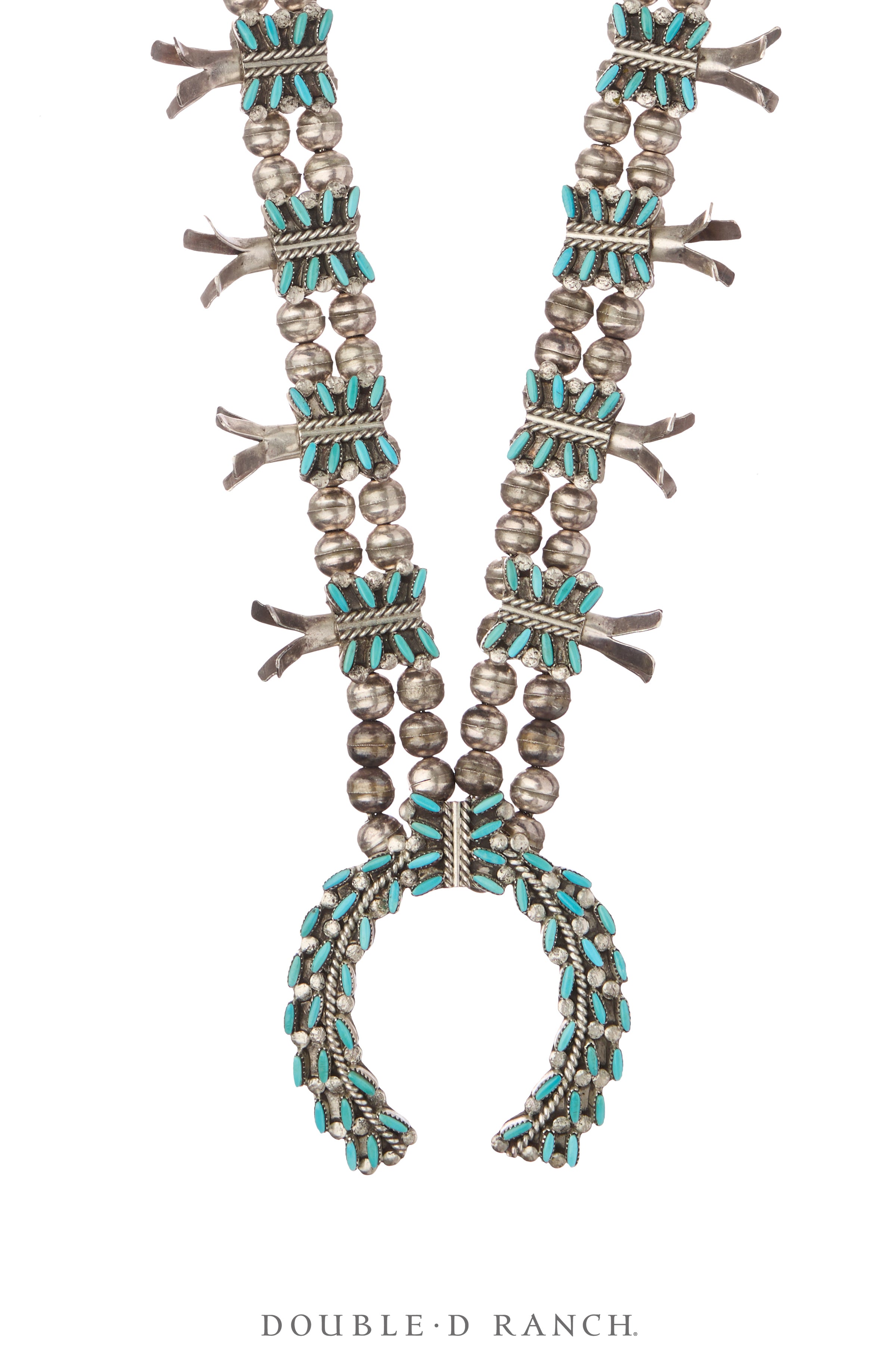 Necklace, Squash Blossom, Turquoise, Zuni Needlepoint, Vintage '50s, 3