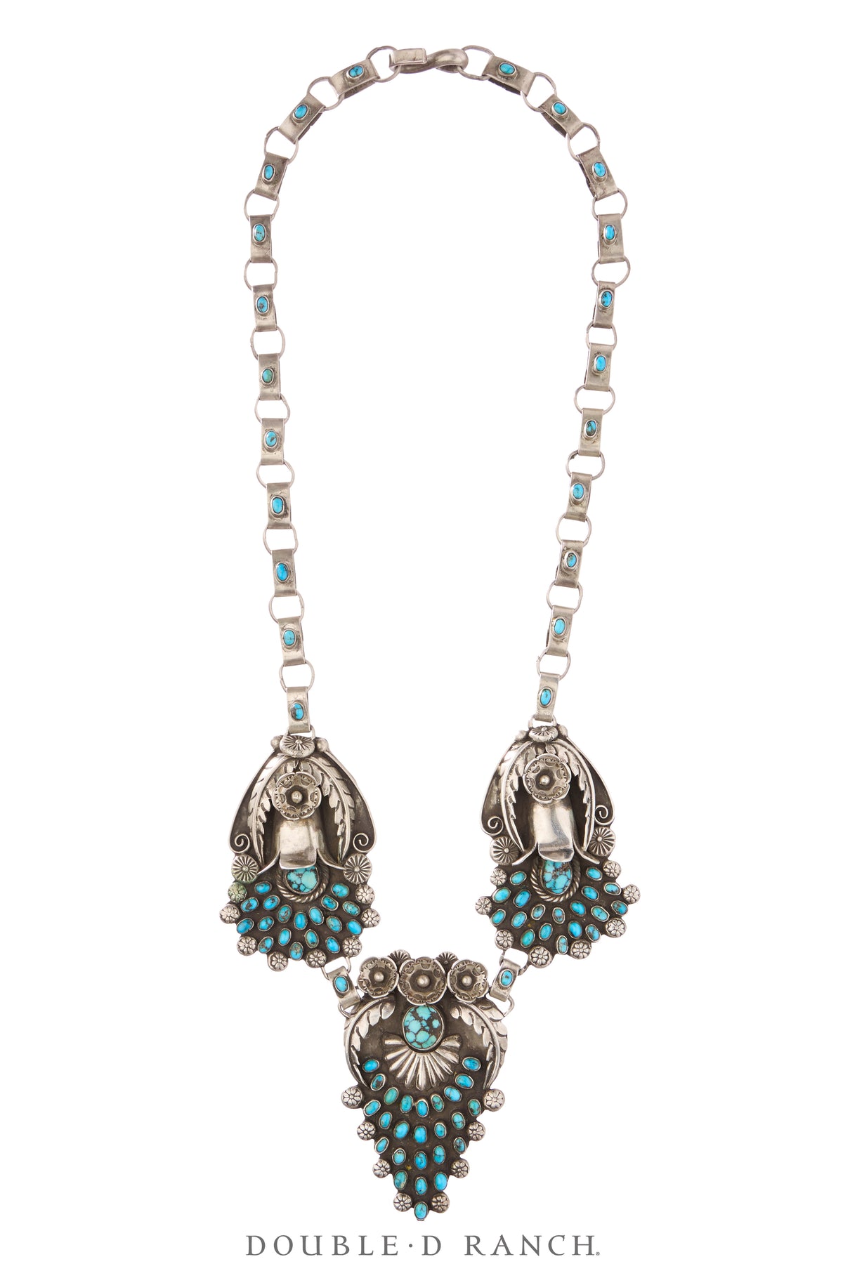 Necklace, Statement, Turquoise, Rare Pendant Shapes with Handmade Chain, Hallmark, Vintage, 3622