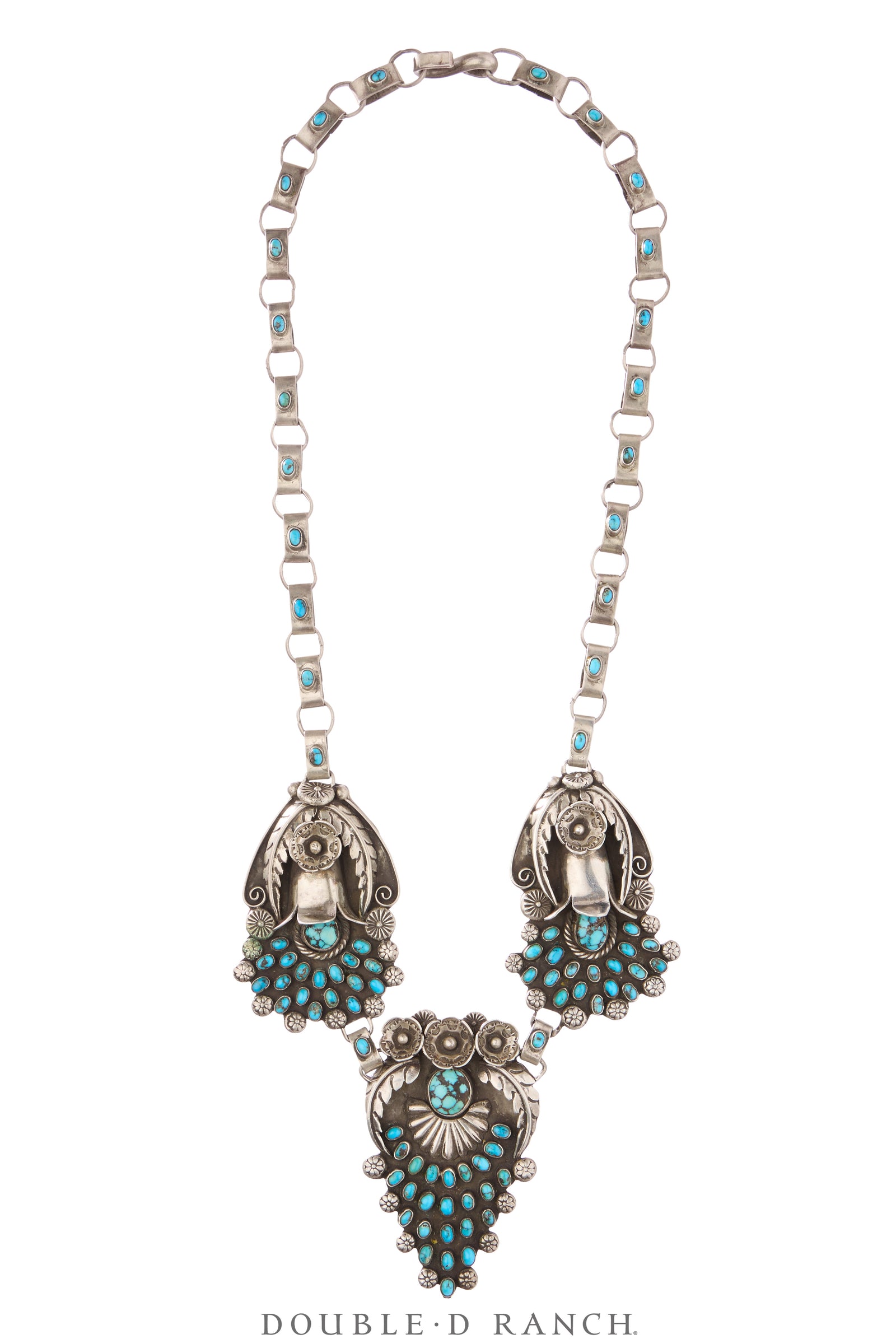 Necklace, Statement, Turquoise, Rare Pendant Shapes with Handmade Chain, Hallmark, Vintage, 3622